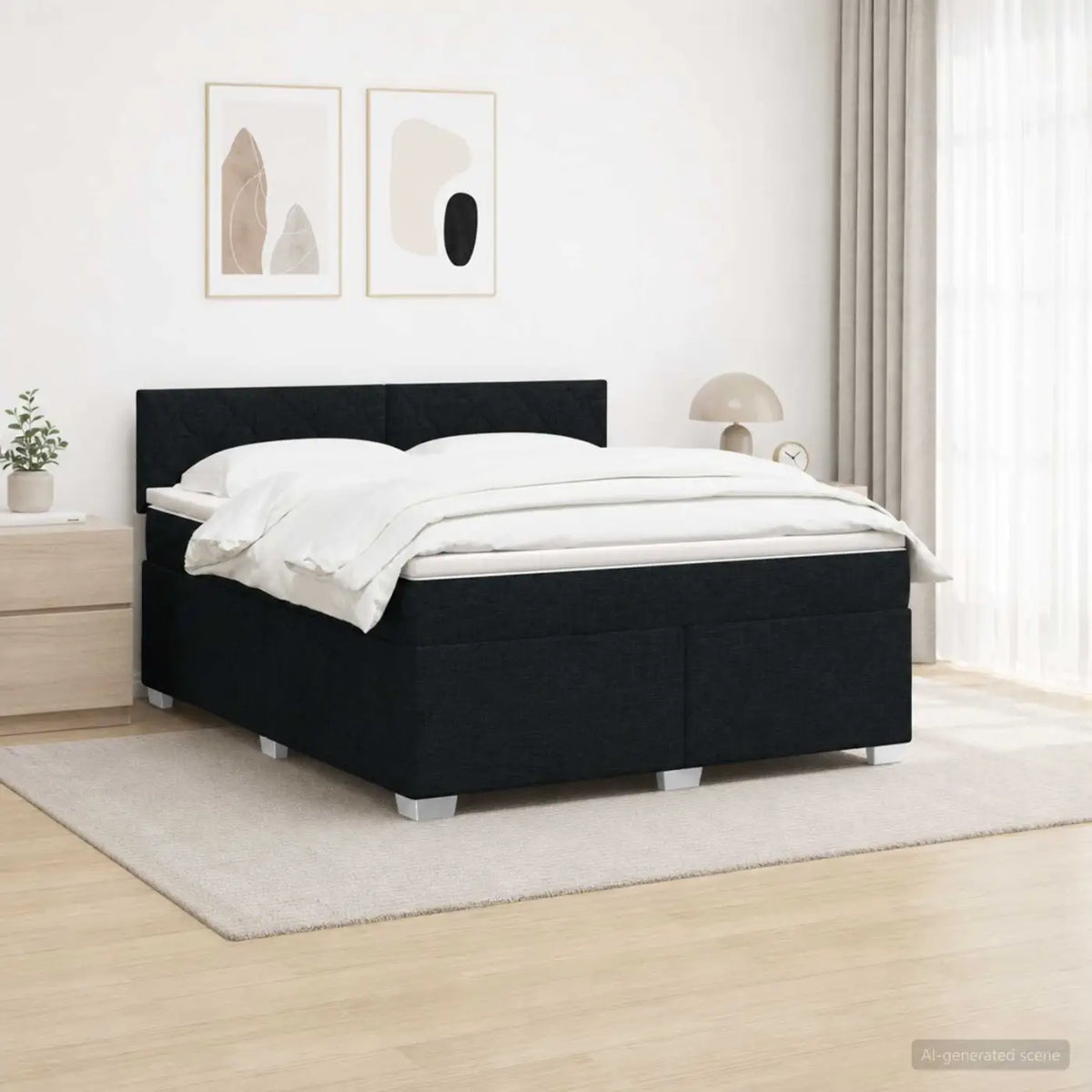Lit de box spring avec matelas et LED Noir 160 x 200 cm Tissu - XIOS