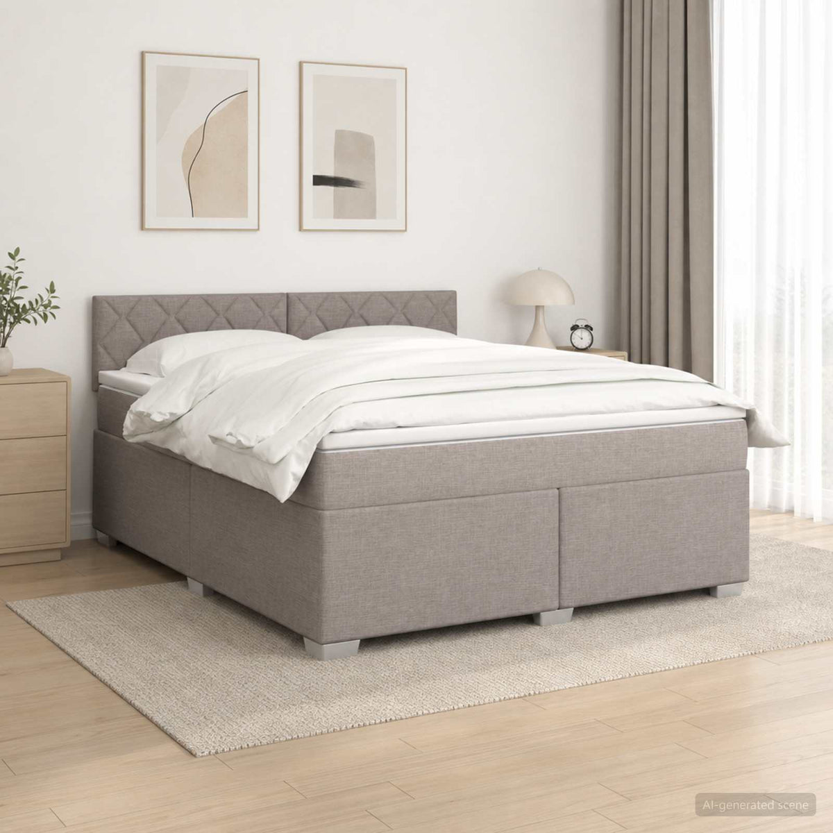 Lit de box spring avec matelas et LED Taupe 140 x 200 cm Tissu