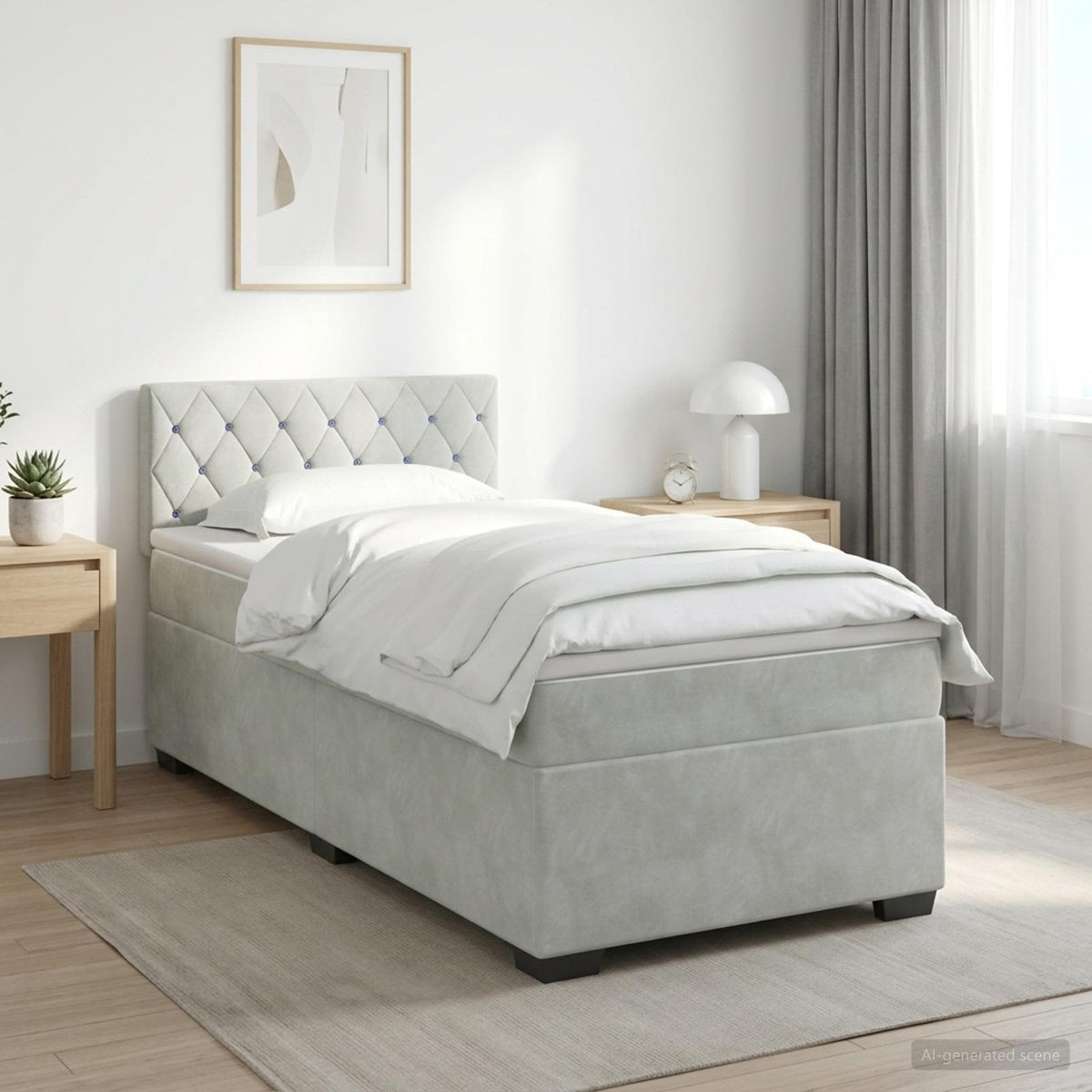 Lit de box spring avec matelas et LED Gris clair 90 x 200 cm