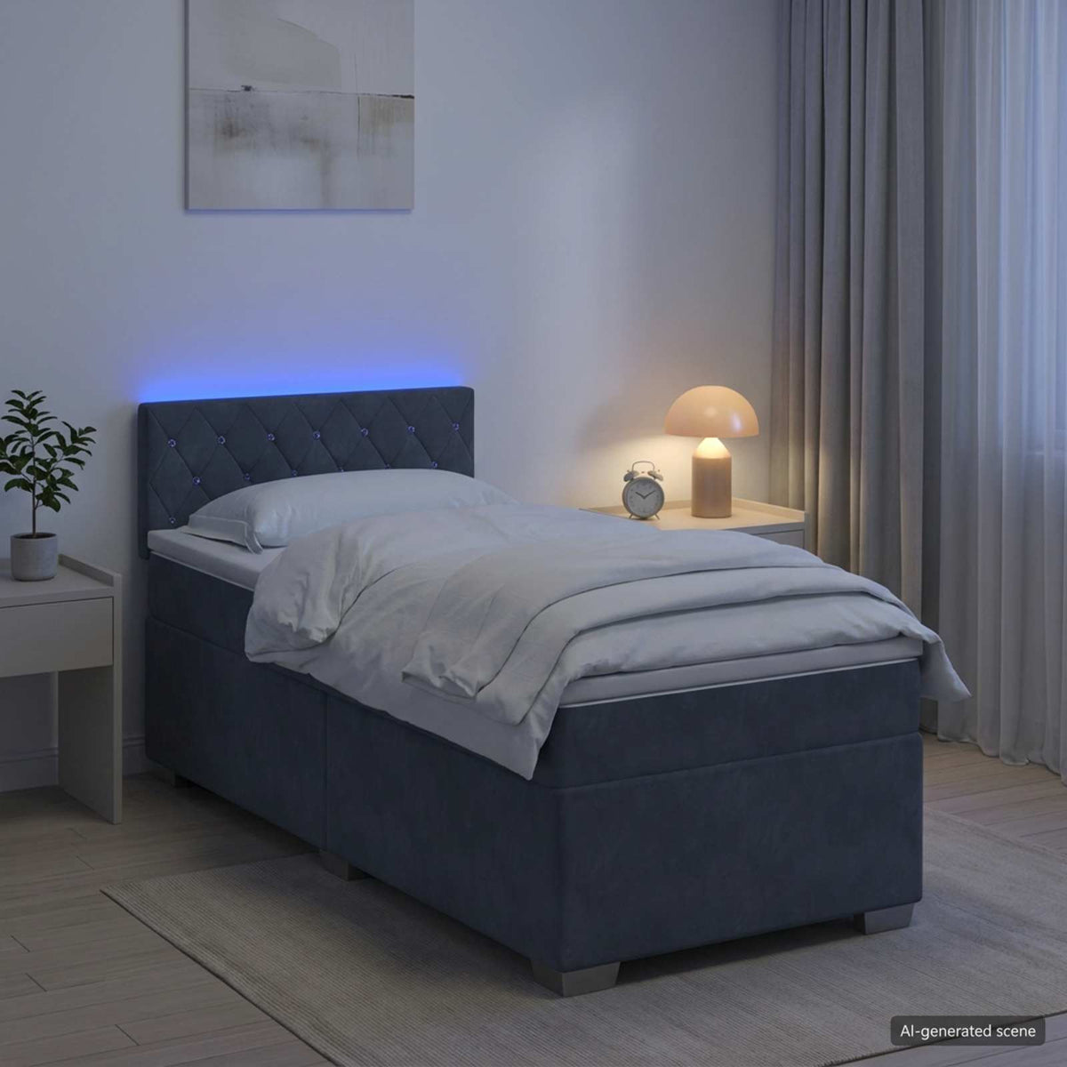 Lit de box spring avec matelas et LED Gris foncé 90 x 190 cm