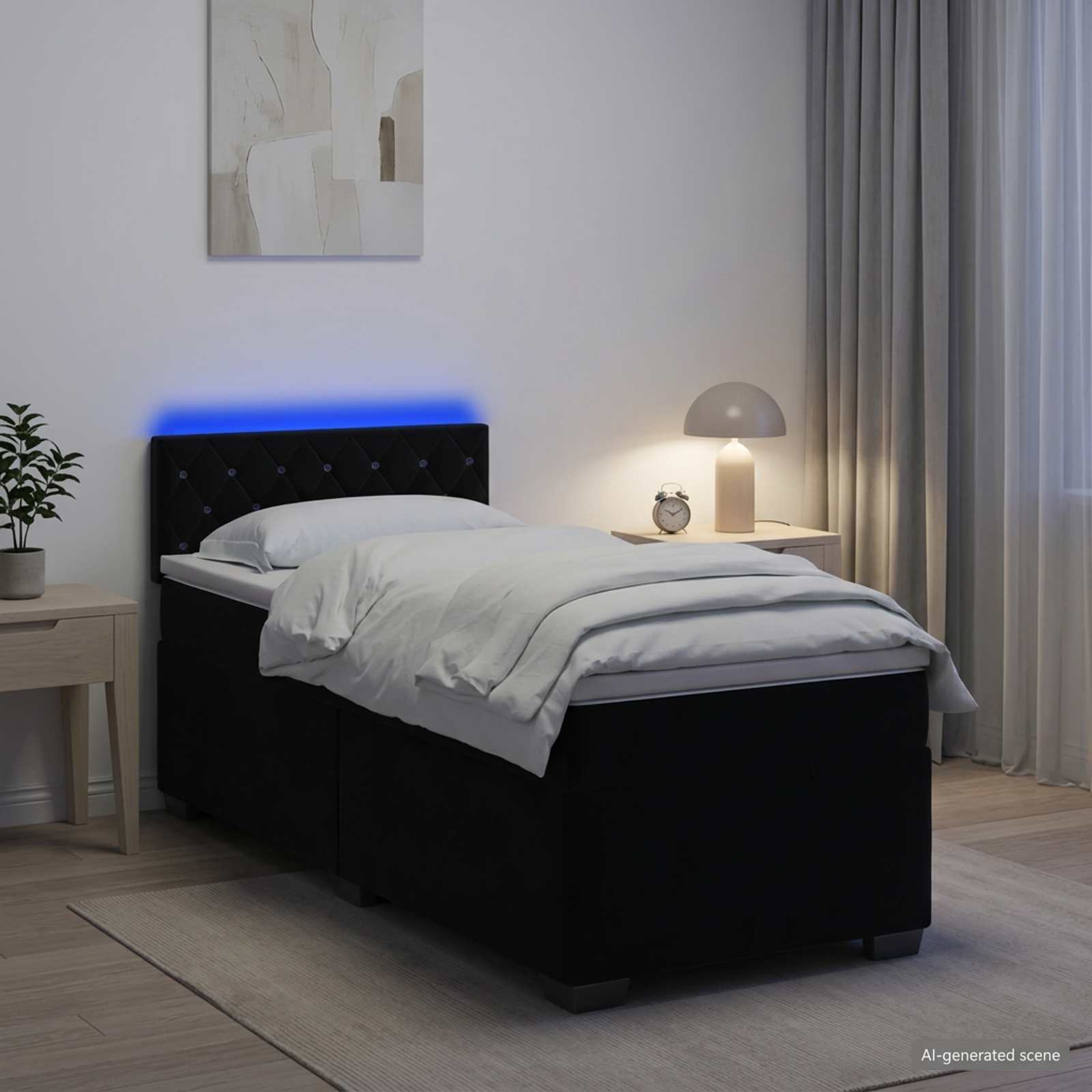 Lit de box spring avec matelas et LED Noir 90 x 200 cm Velours