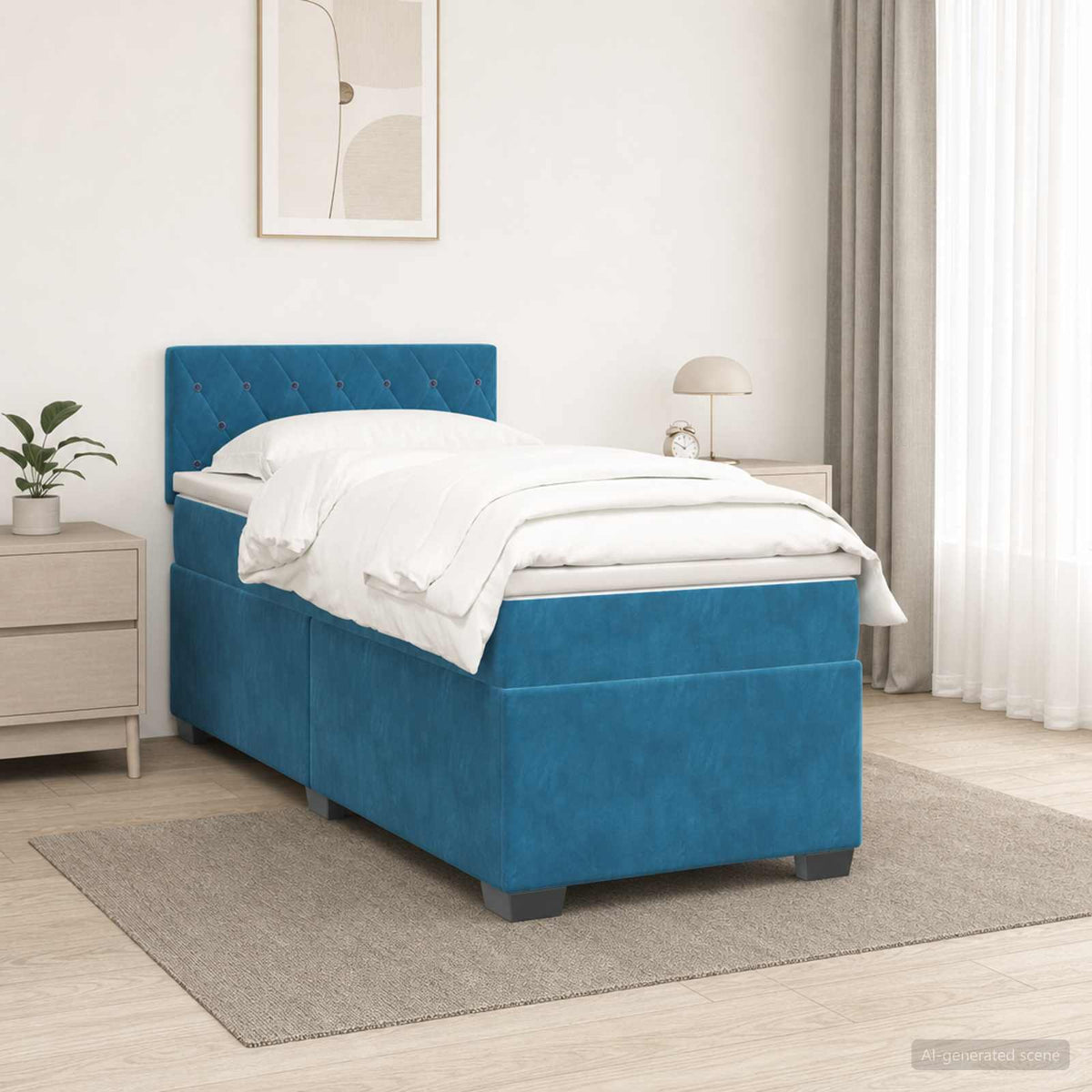 Lit de box spring avec matelas et LED Bleu 100 x 200 cm Velours