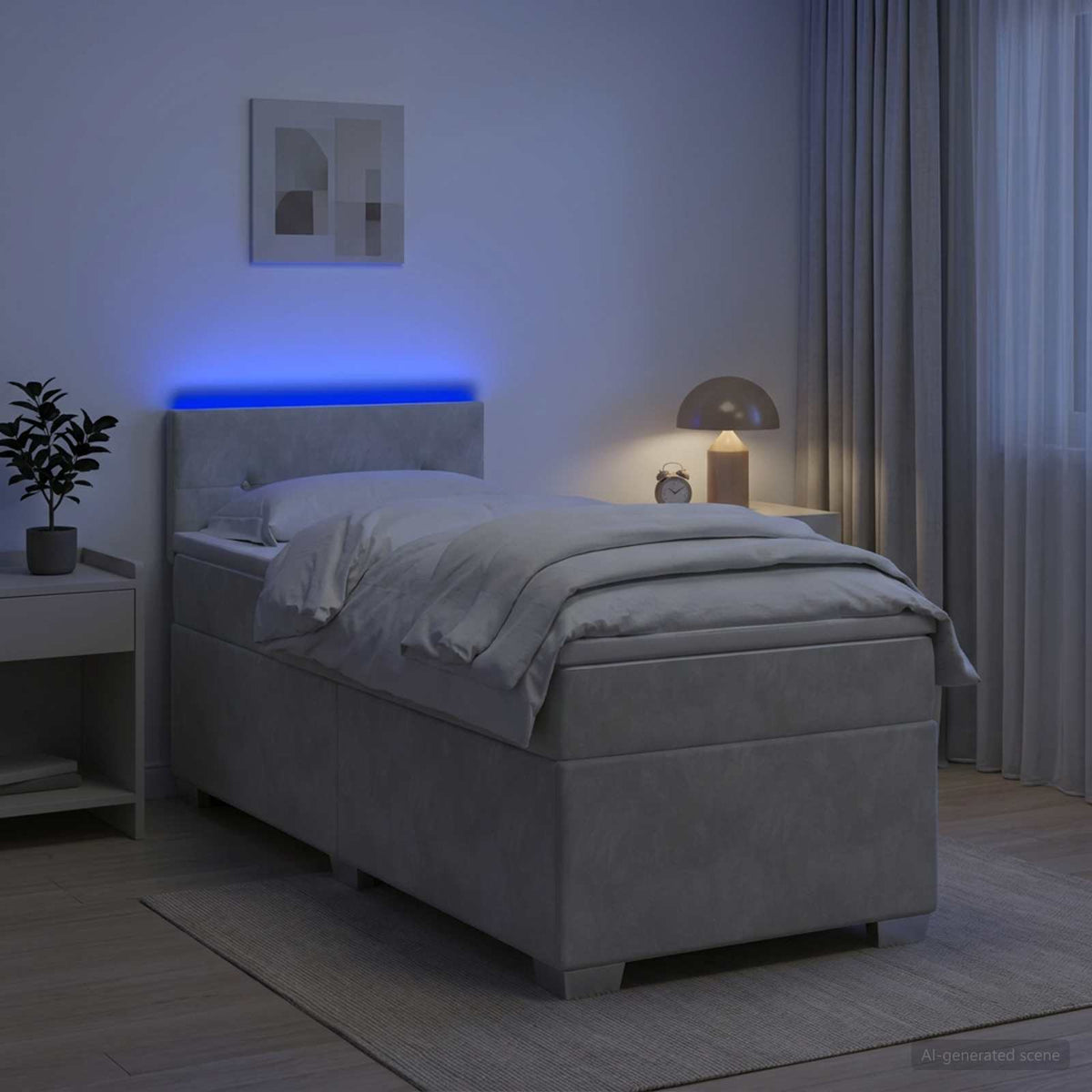 Lit de box spring avec matelas et LED Gris clair 90 x 190 cm