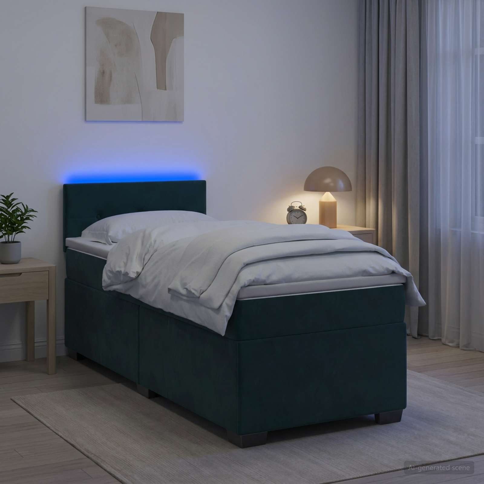 Lit de box spring avec matelas et LED Vert foncé 100 x 200 cm