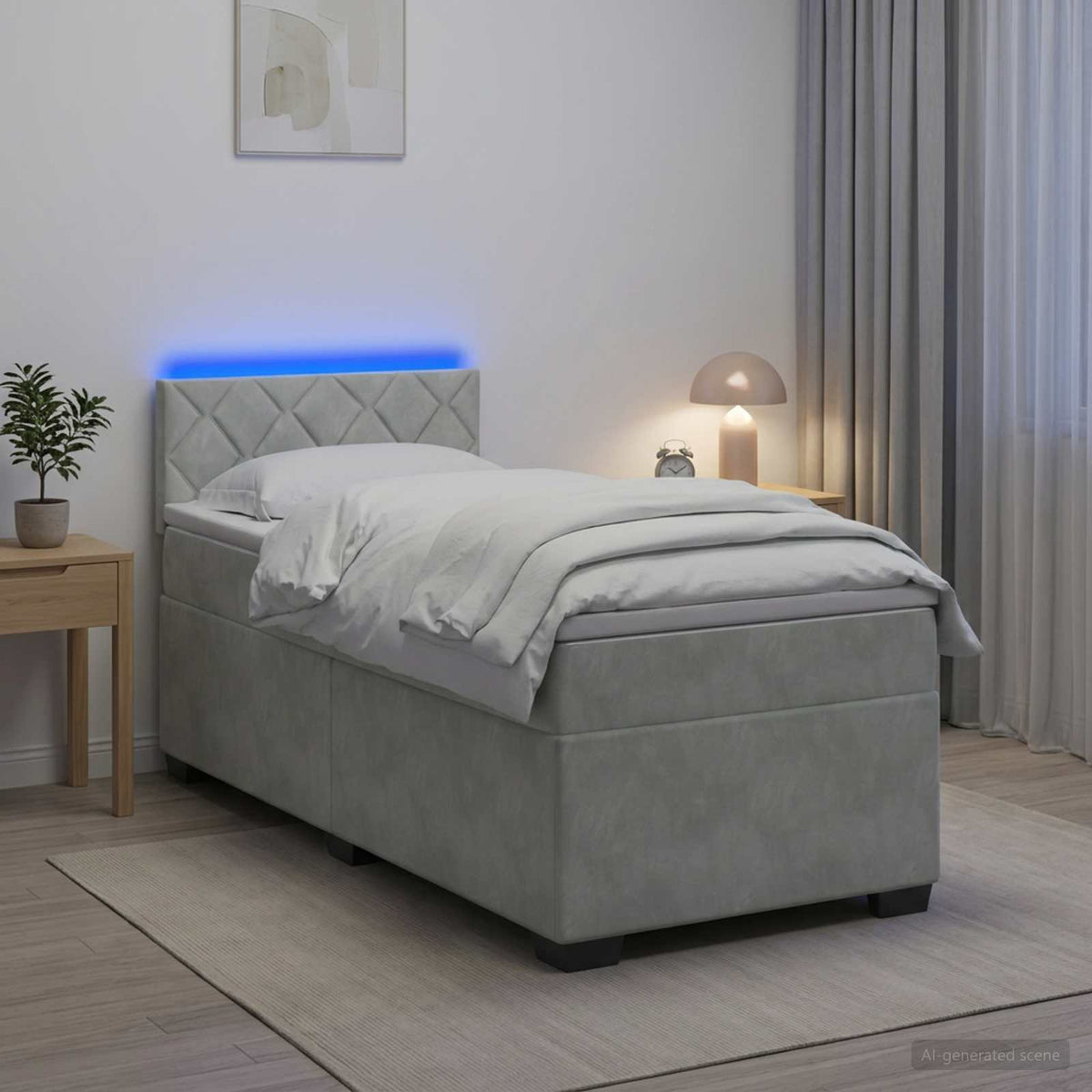 Lit de box spring avec matelas et LED Gris clair 90 x 190 cm