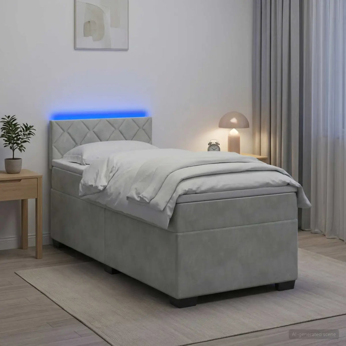 Lit de box spring avec matelas et LED Gris clair Simple Velours - XIOS