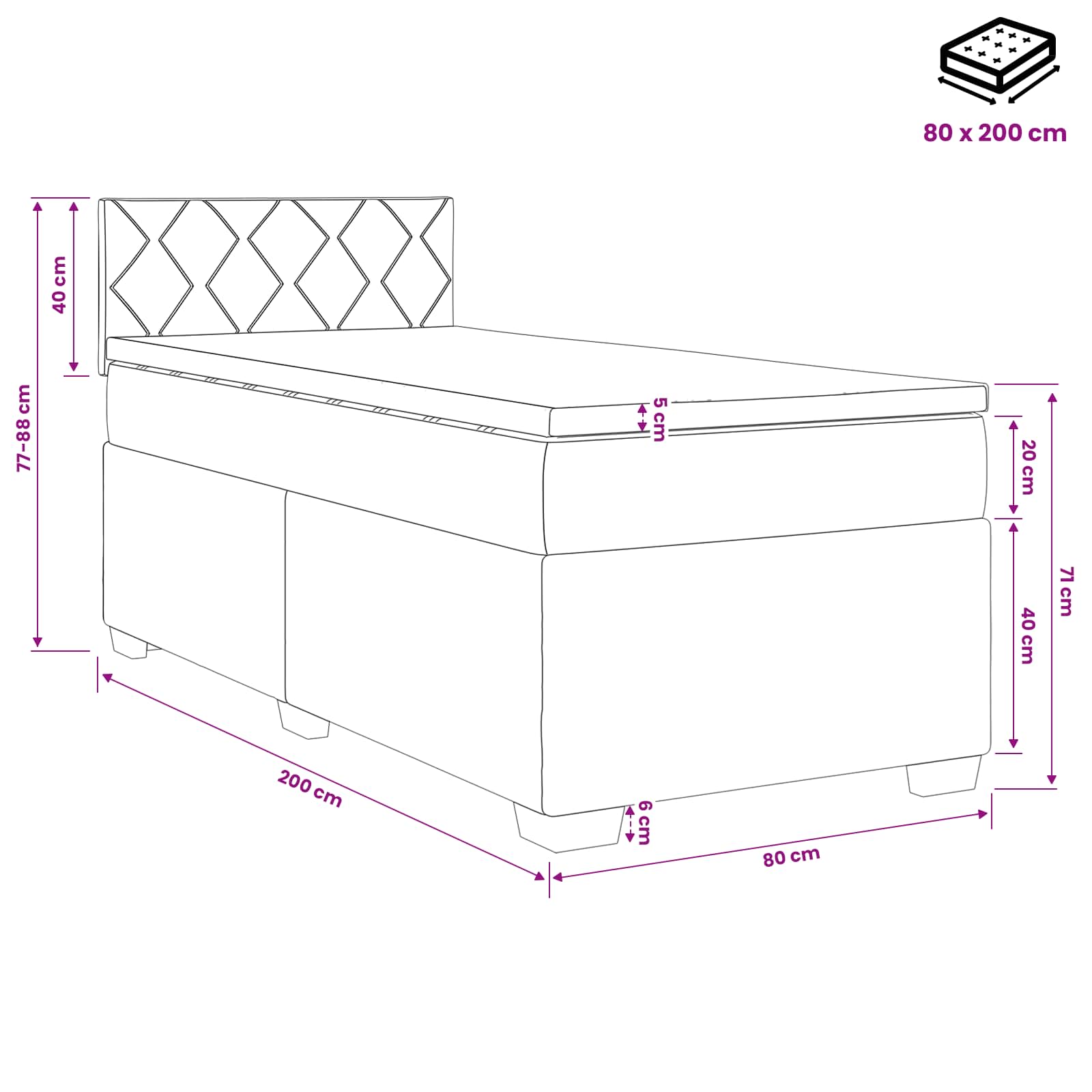Lit de box spring avec matelas et LED Gris clair 80 x 200 cm - XIOS