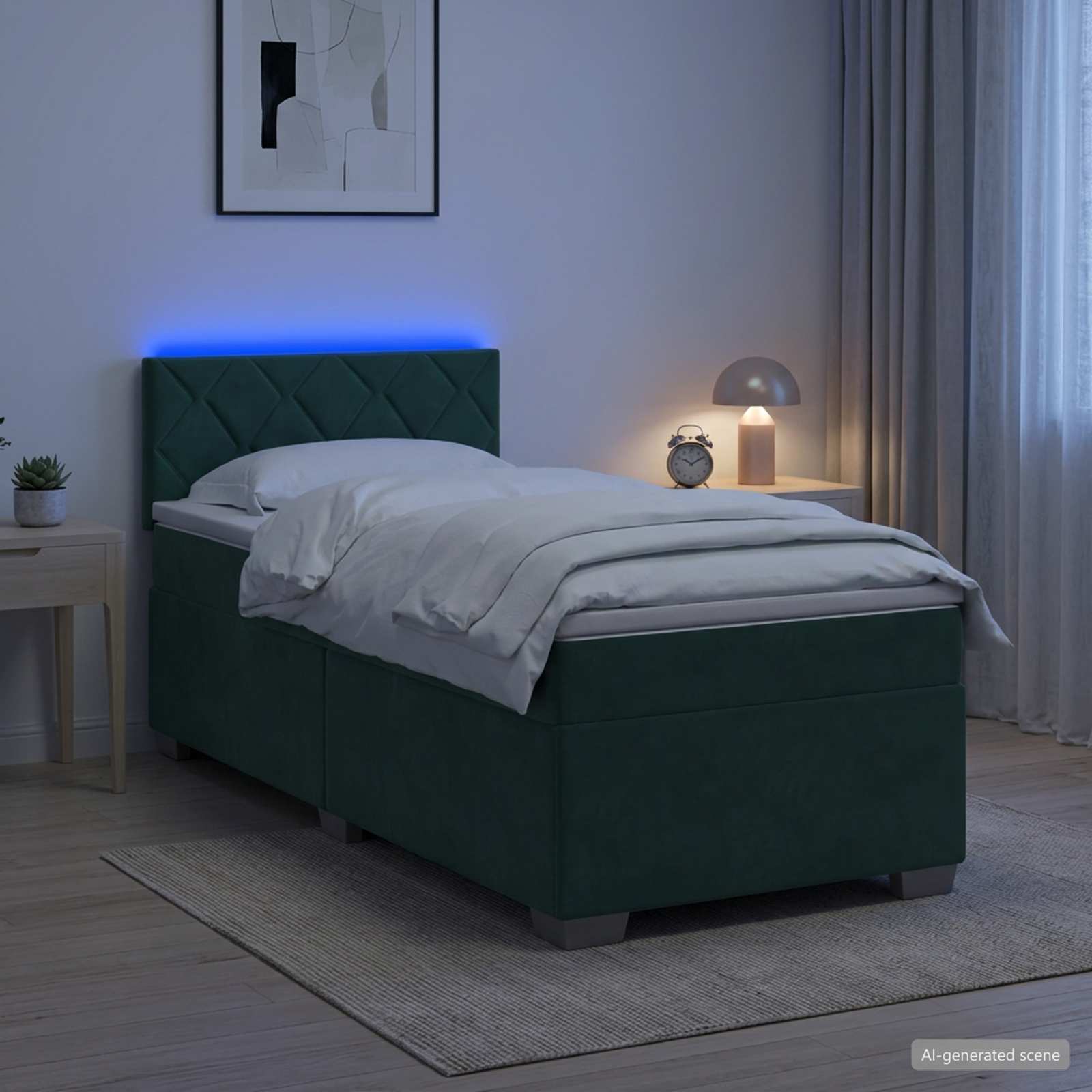 Lit de box spring avec matelas et LED Vert foncé 80 x 200 cm