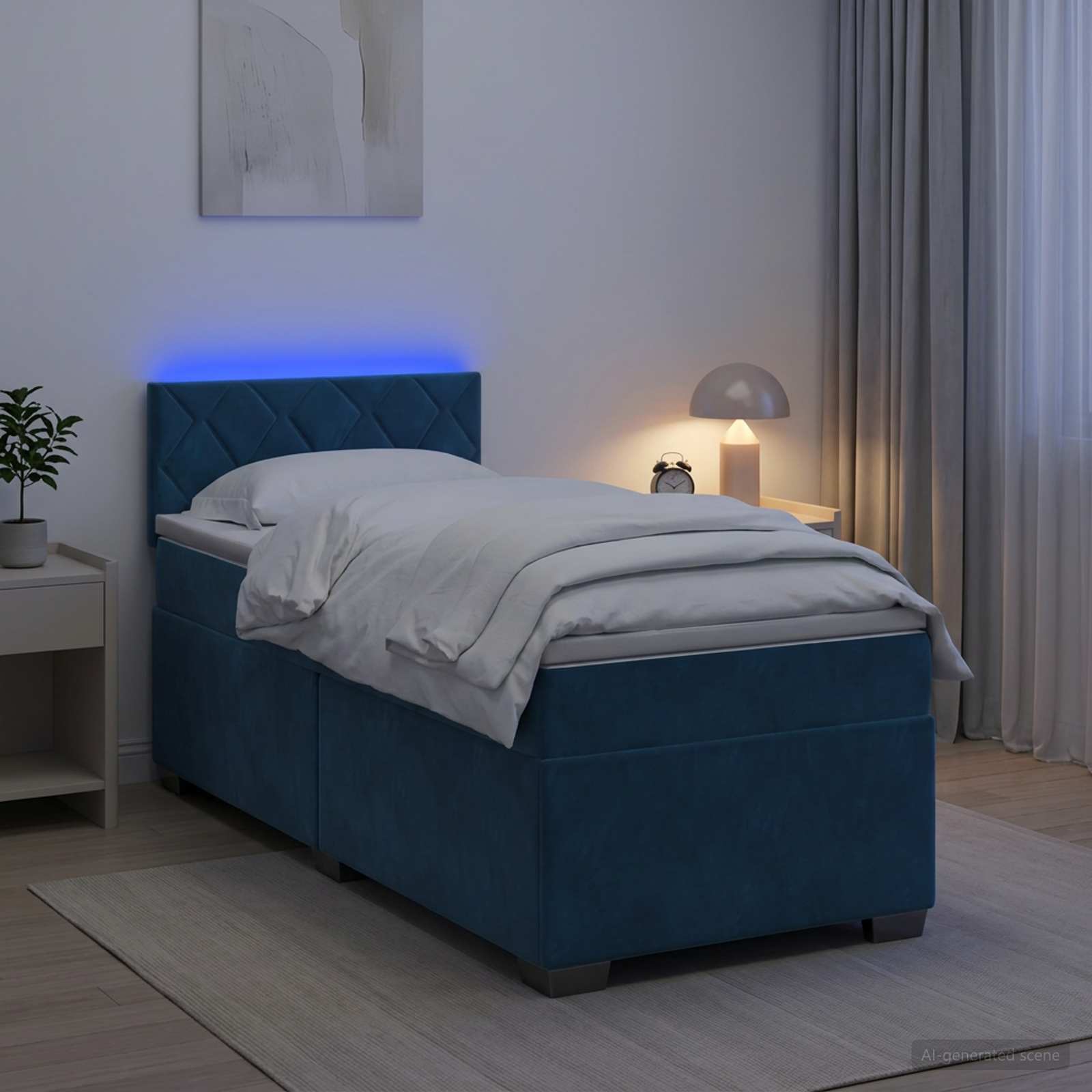 Lit de box spring avec matelas et LED Bleu 80 x 200 cm Velours