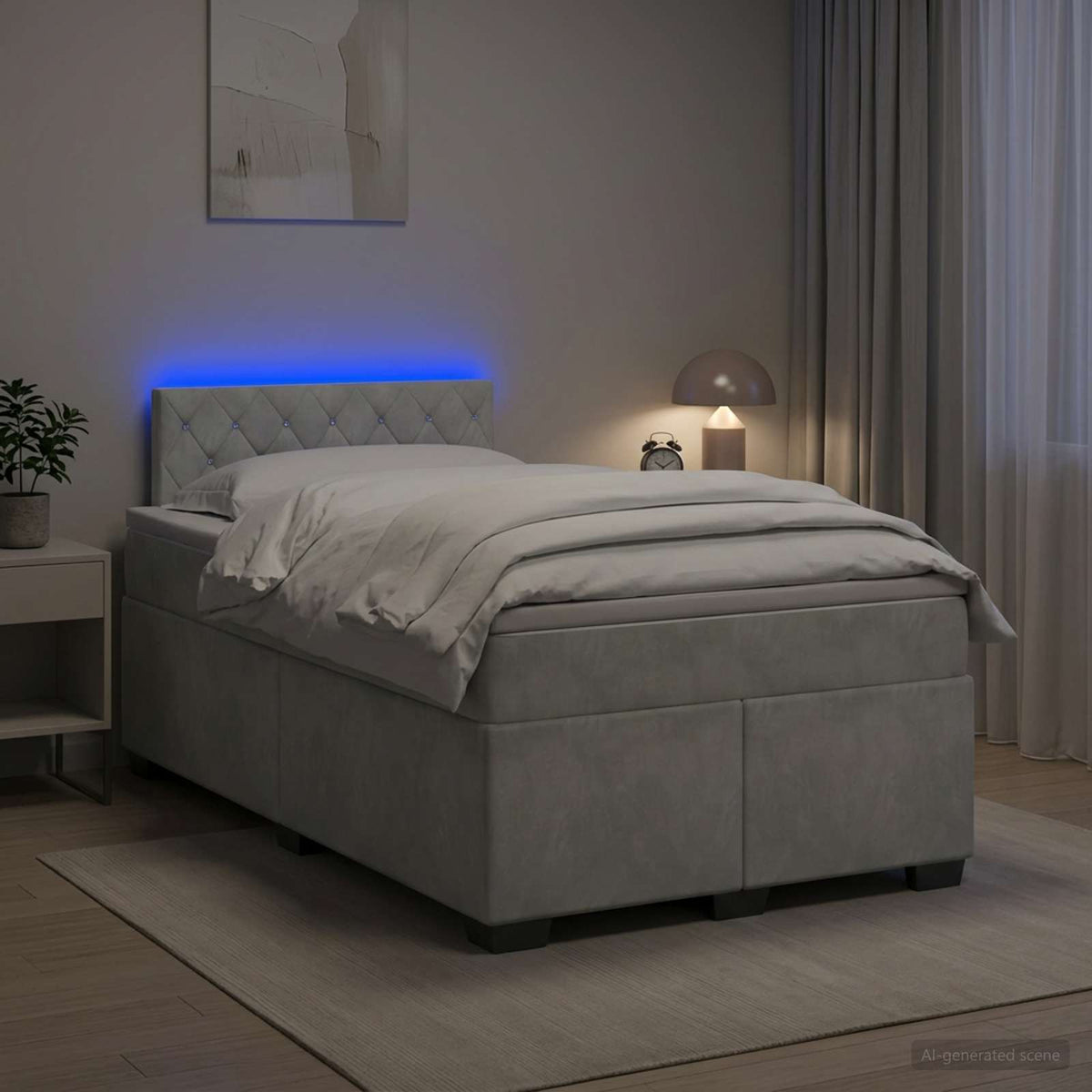 Lit de box spring avec matelas et LED Gris clair 120 x 190 cm