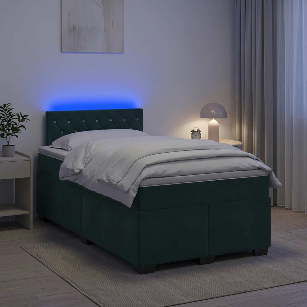 Lit de box spring avec matelas et LED Vert foncé 120 x 200 cm