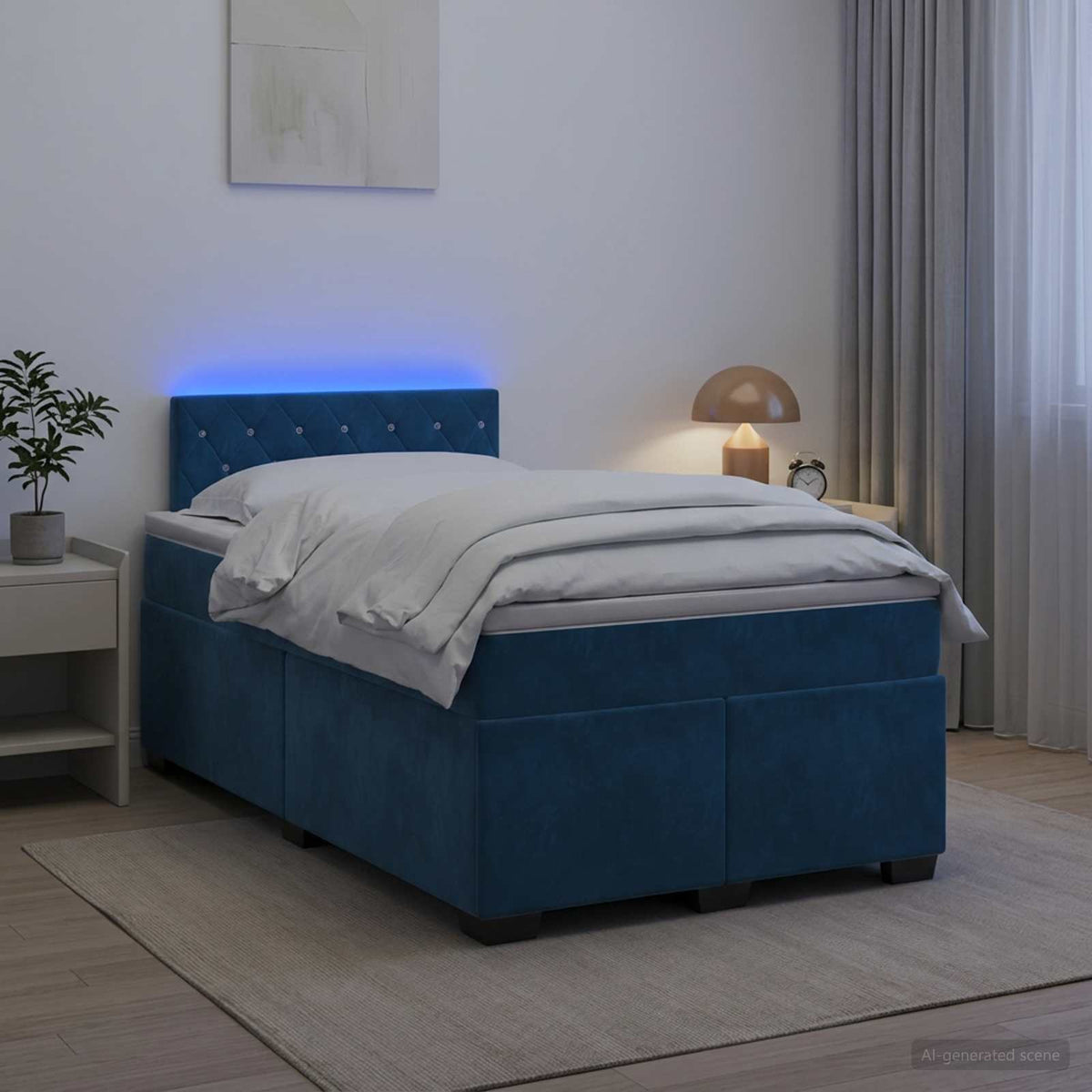 Lit de box spring avec matelas et LED Bleu 120 x 190 cm Velours