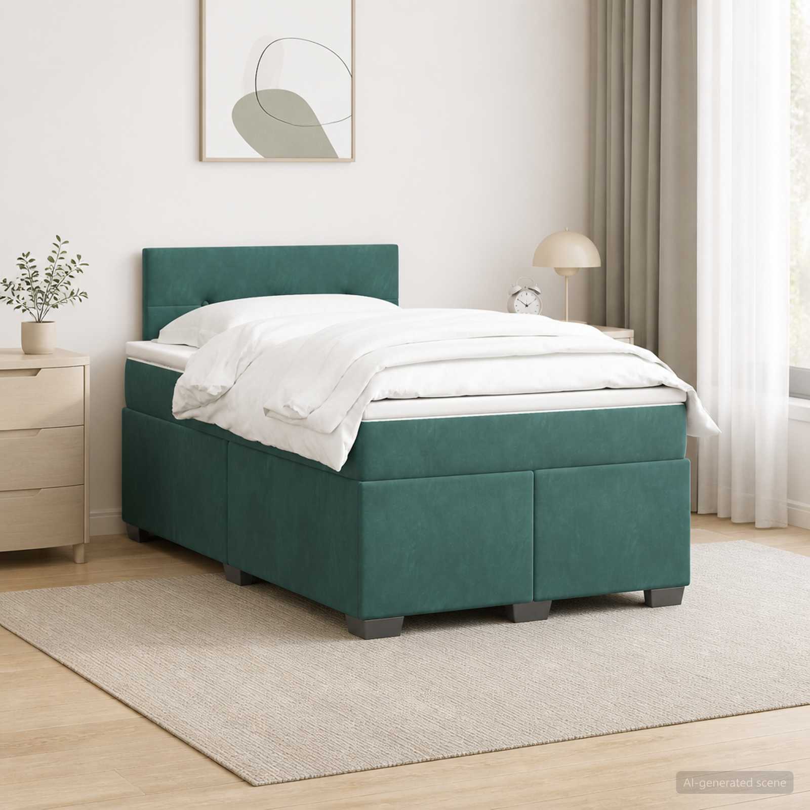 Lit de box spring avec matelas et LED Vert foncé 120 x 200 cm