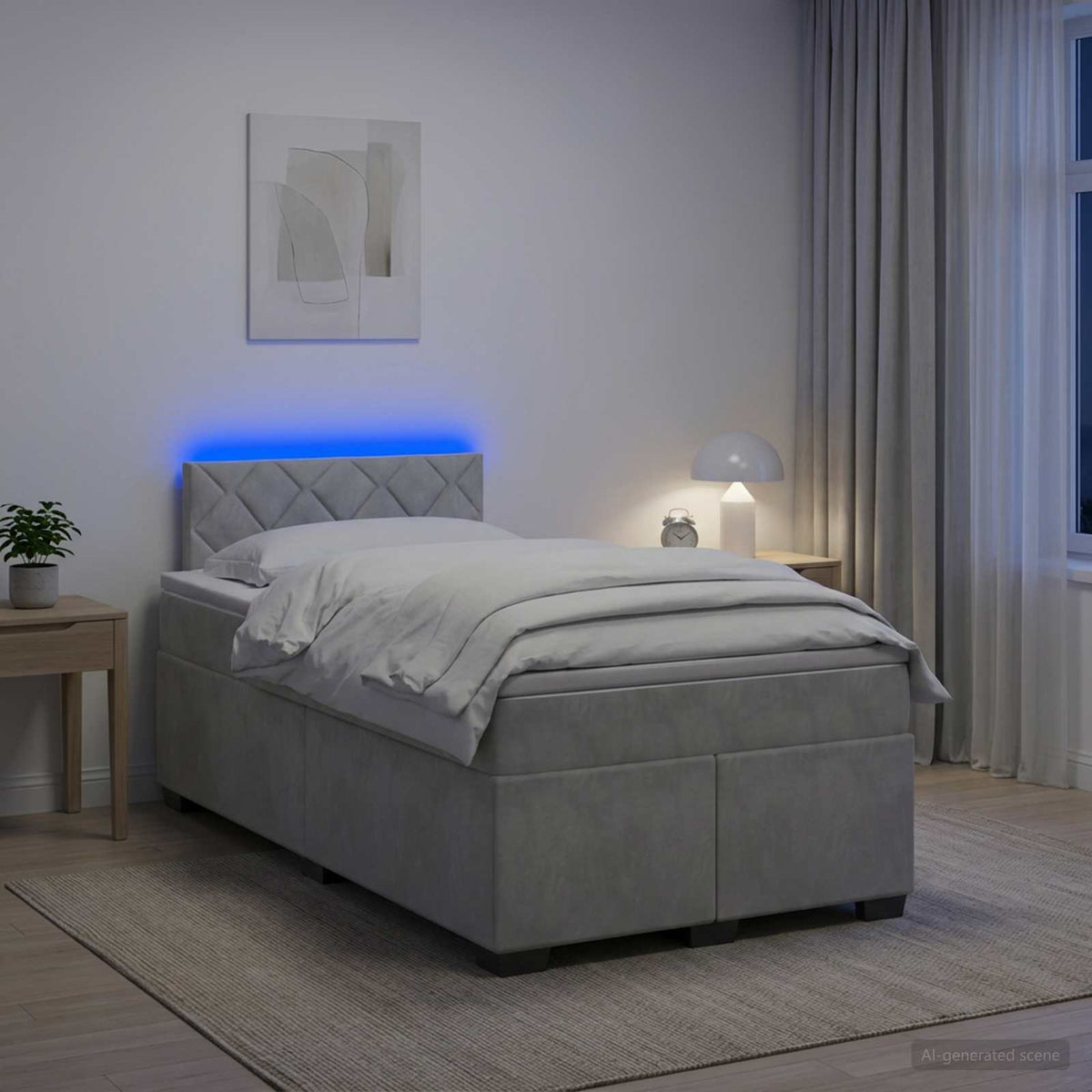 Lit de box spring avec matelas et LED Gris clair 120 x 190 cm