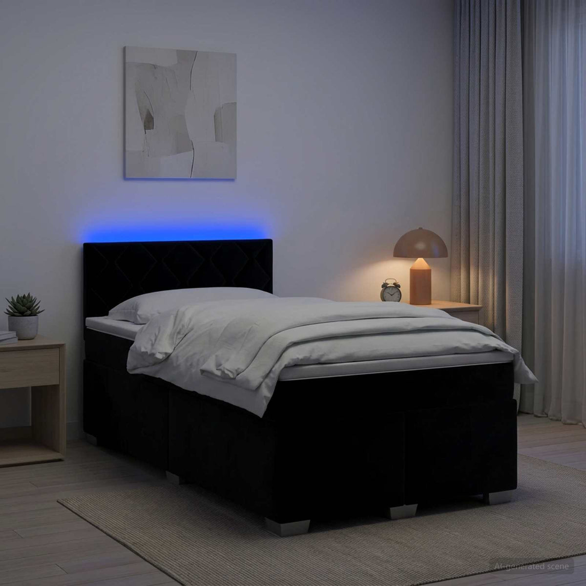 Lit de box spring avec matelas et LED Noir 120 x 190 cm Velours