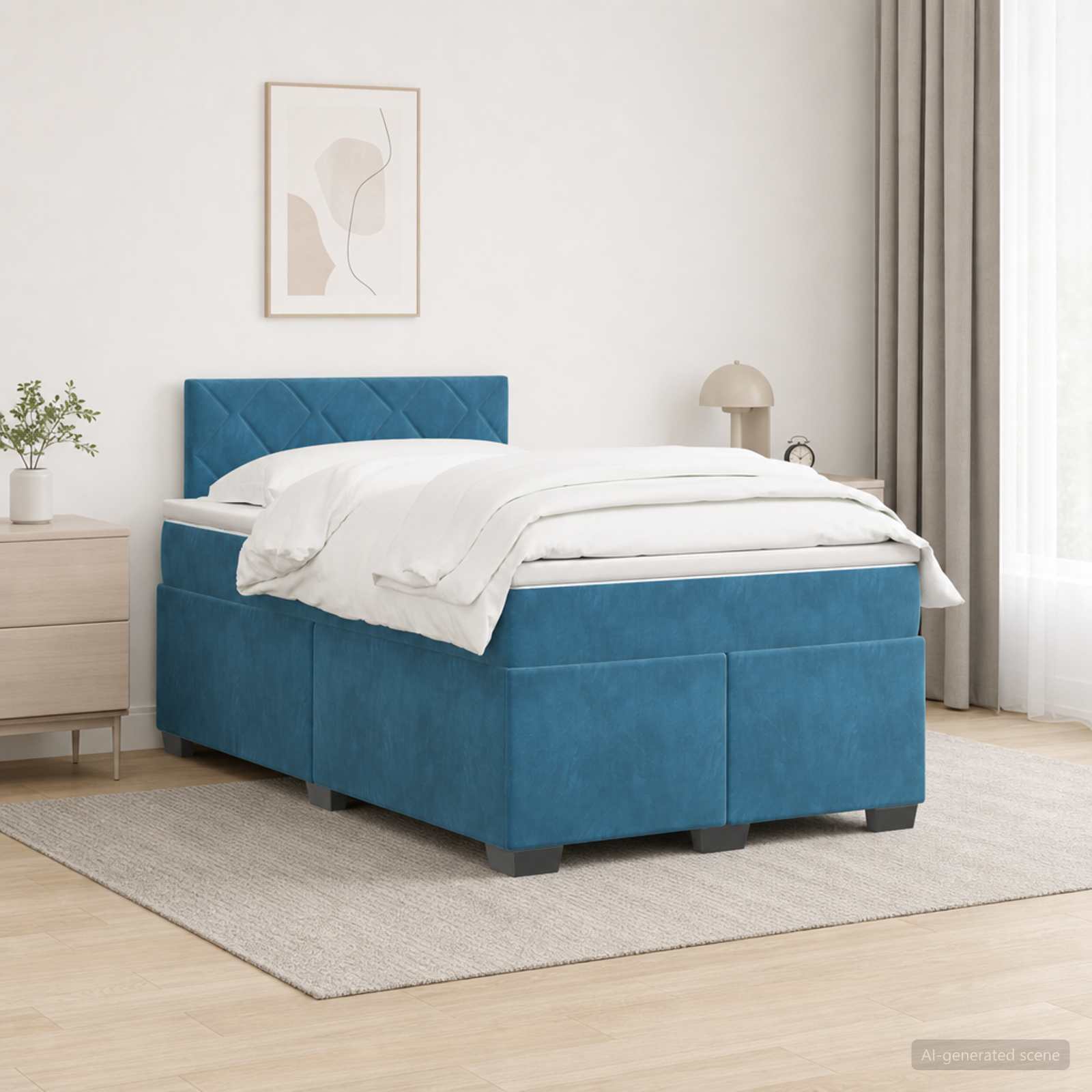 Lit de box spring avec matelas et LED Bleu 120 x 200 cm Velours