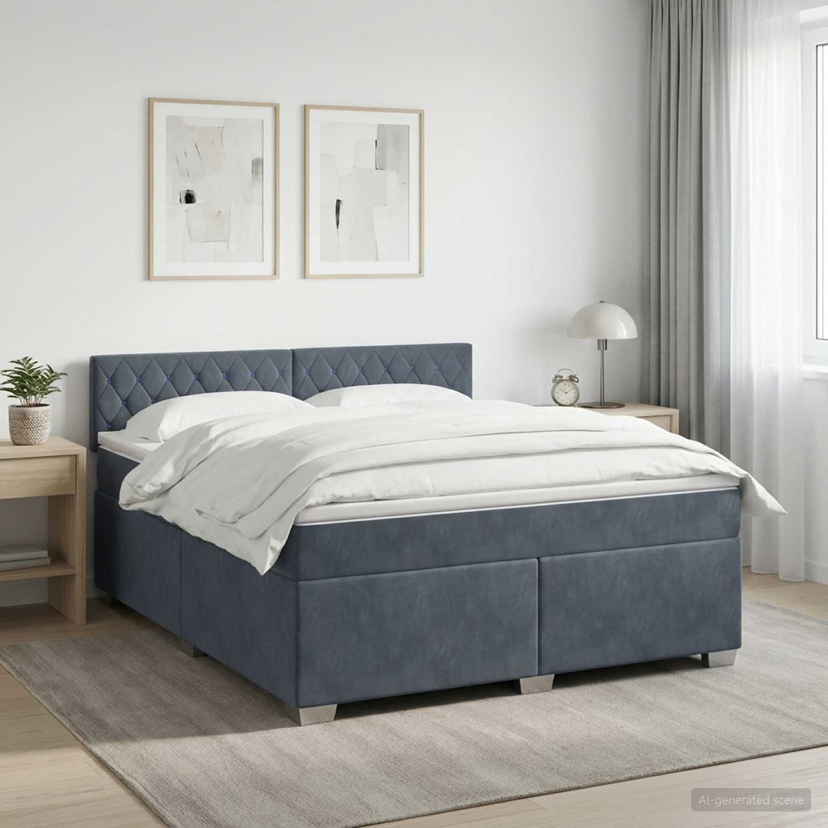 Lit de box spring avec matelas et LED Gris foncé 140 x 190 cm