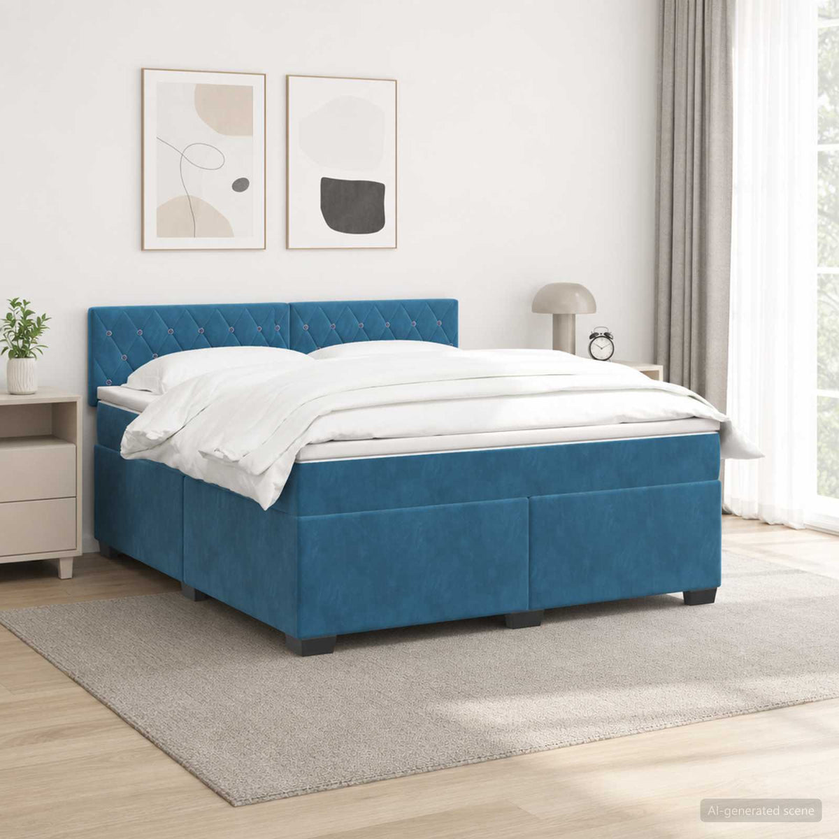 Lit de box spring avec matelas et LED Bleu 140 x 200 cm Velours