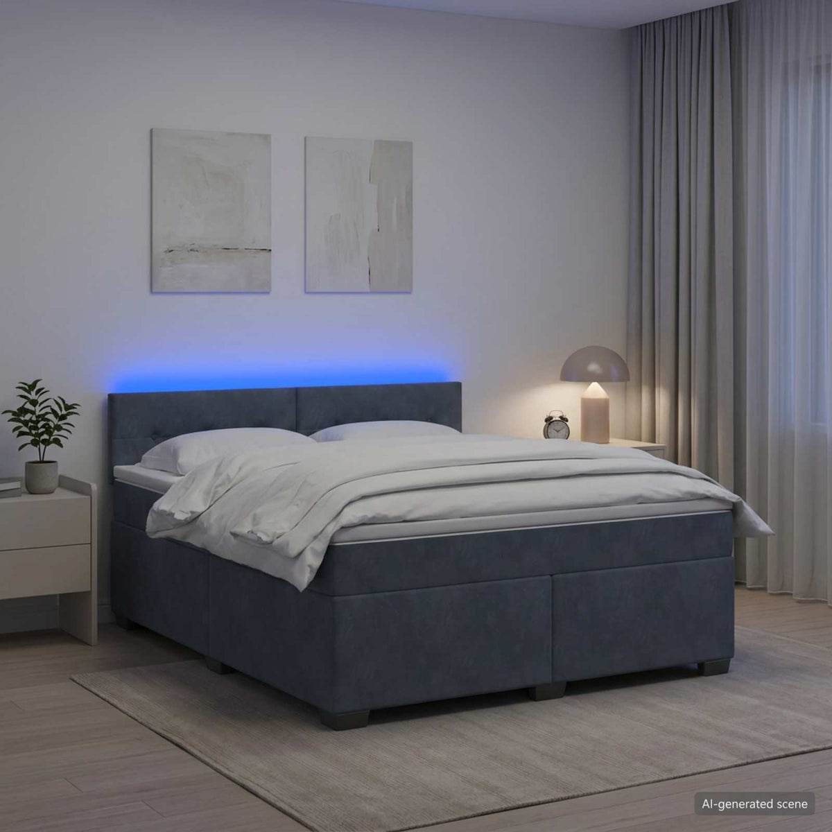 Lit de box spring avec matelas et LED Gris foncé 160 x 200 cm