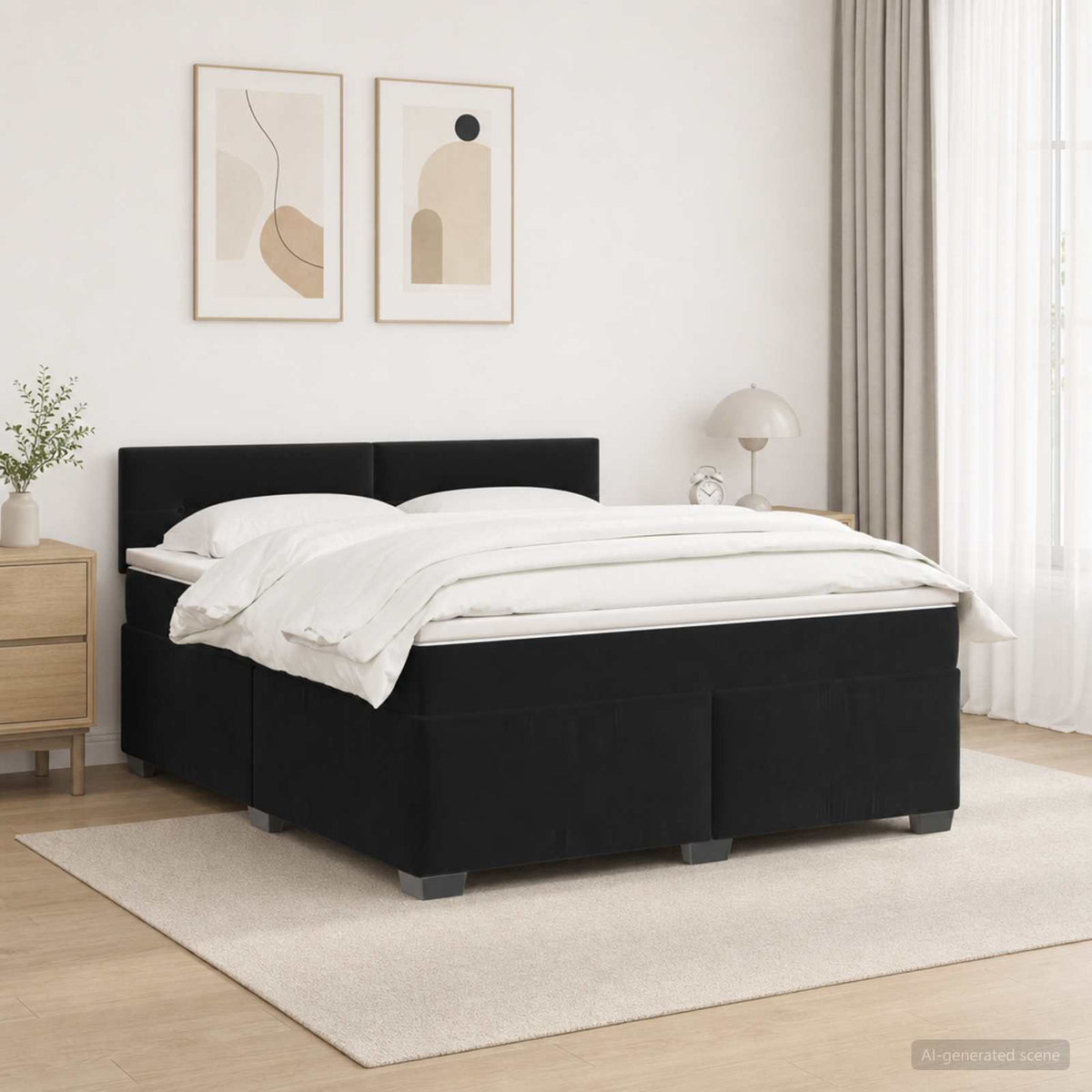 Lit de box spring avec matelas et LED Noir 140 x 190 cm Velours