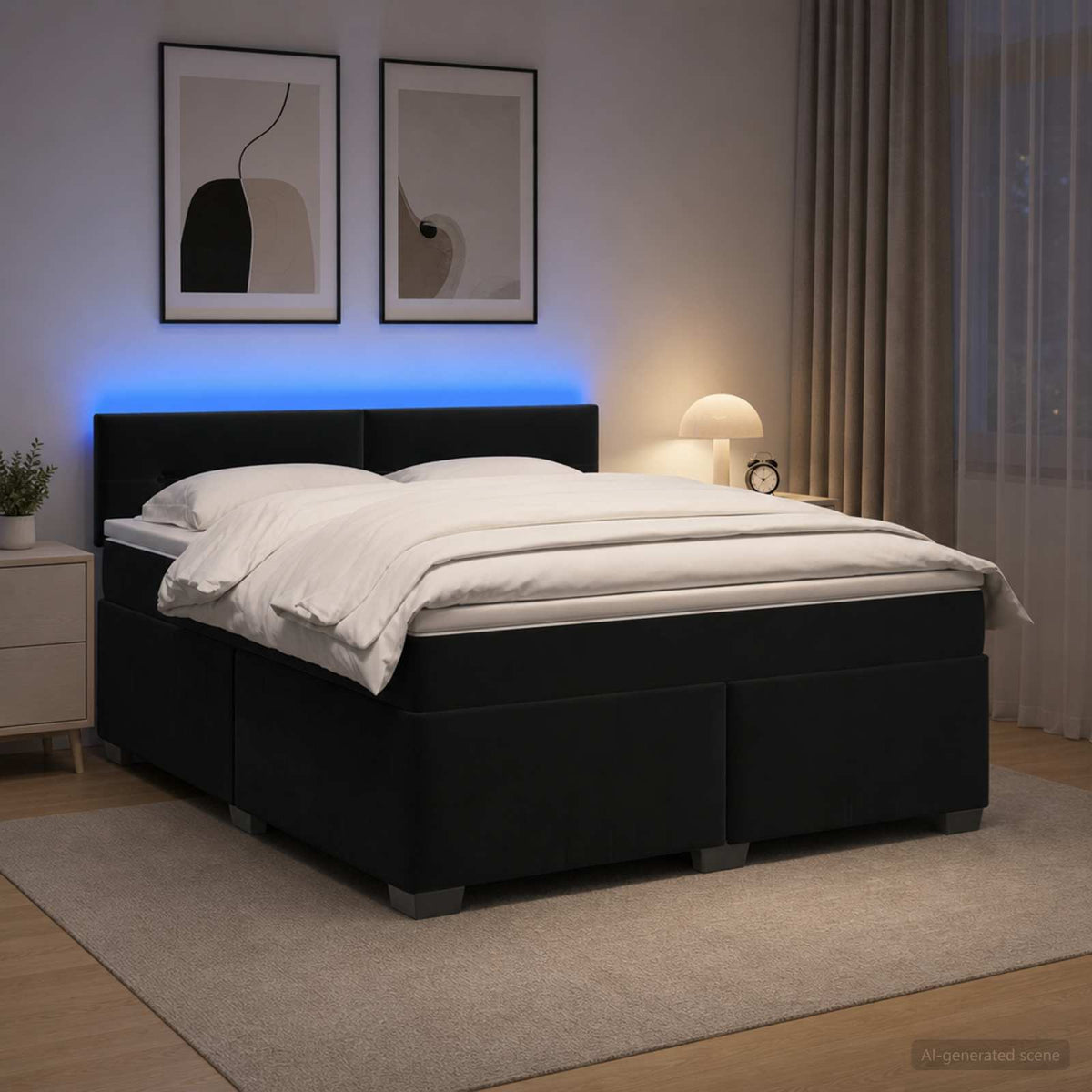 Lit de box spring avec matelas et LED Noir 160 x 200 cm Velours
