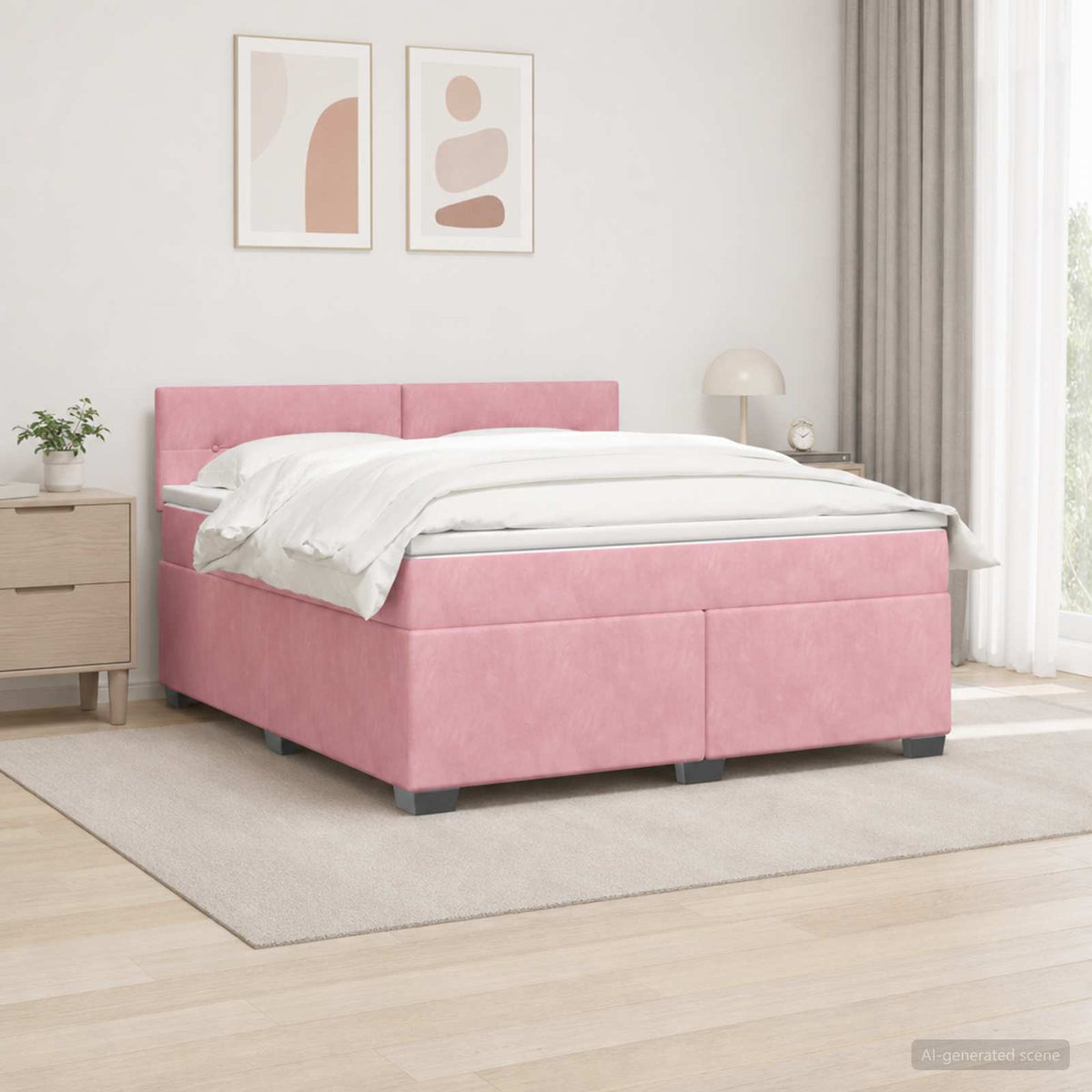 Lit de box spring avec matelas et LED Rose 140 x 200 cm Velours