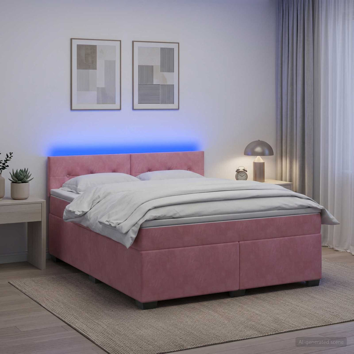 Lit de box spring avec matelas et LED Rose 140 x 200 cm Velours