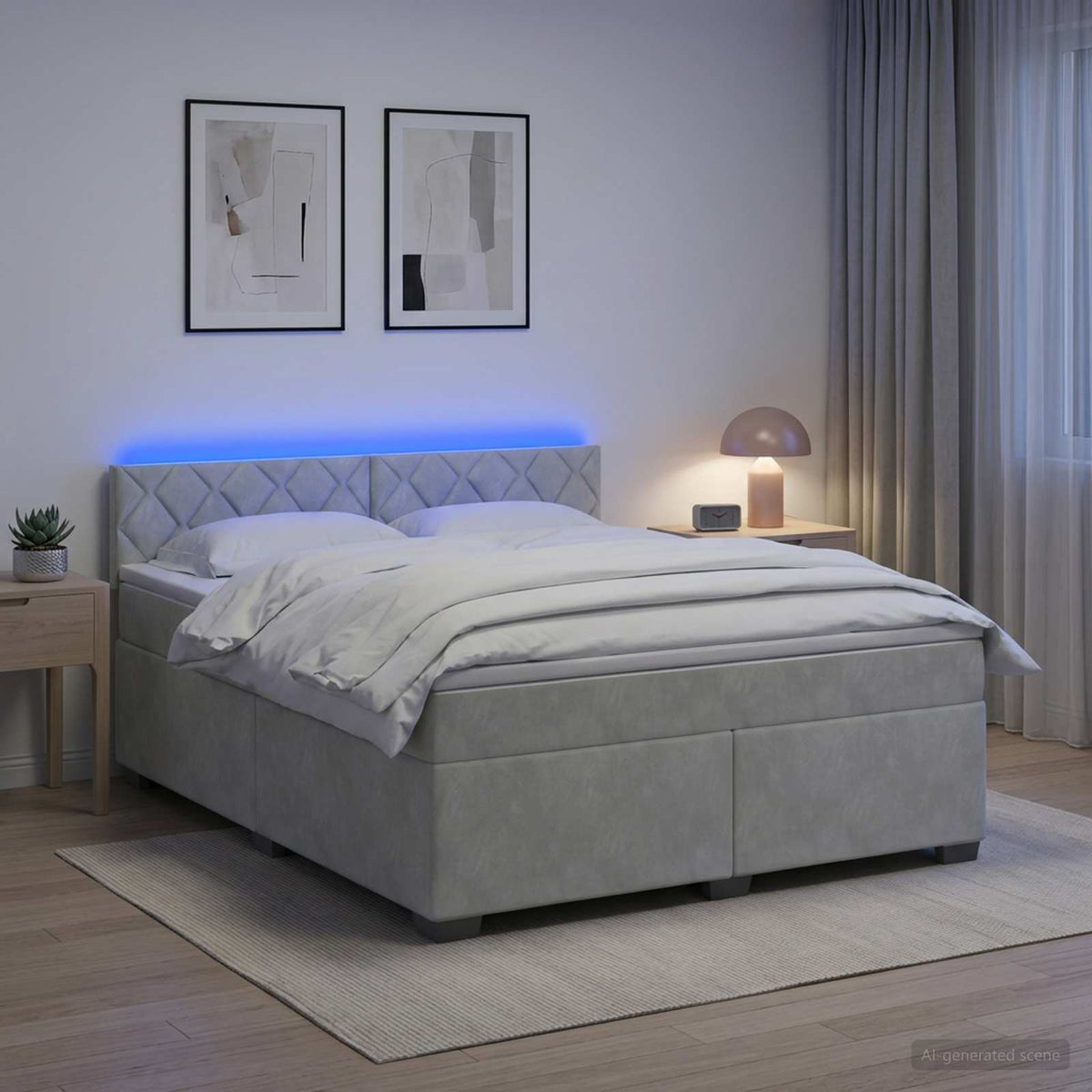 Lit de box spring avec matelas et LED Gris clair 160 x 200 cm