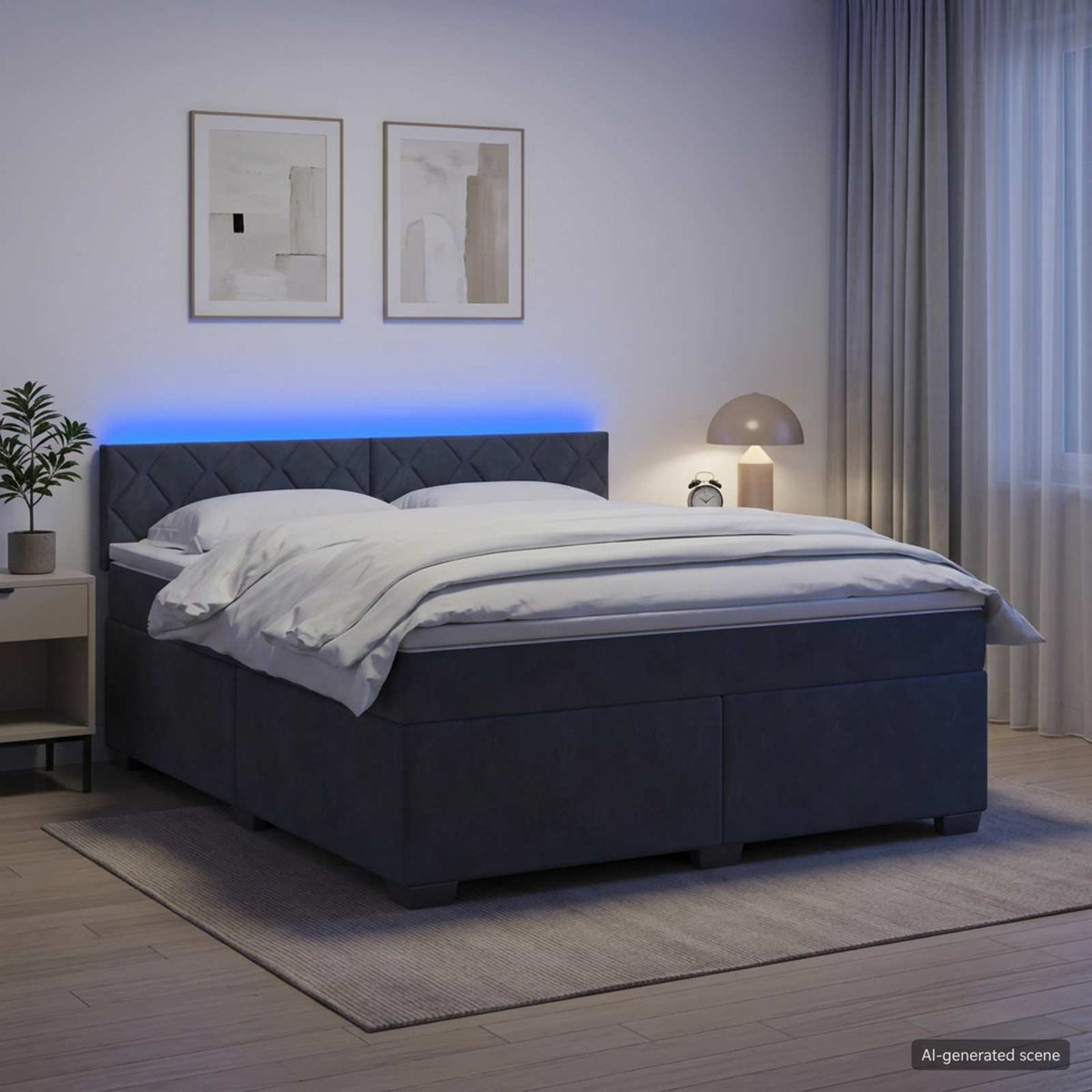 Lit de box spring avec matelas et LED Gris foncé 160 x 200 cm