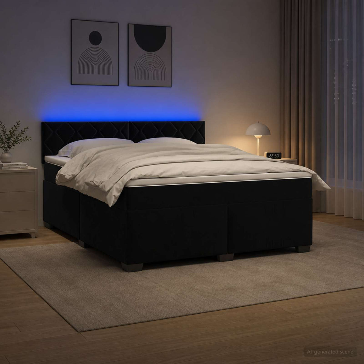 Lit de box spring avec matelas et LED Noir 160 x 200 cm Velours