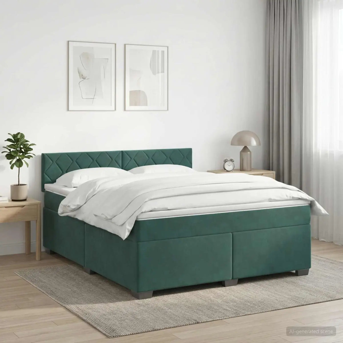 Lit de box spring avec matelas et LED Vert foncé 140 x 190 cm - XIOS