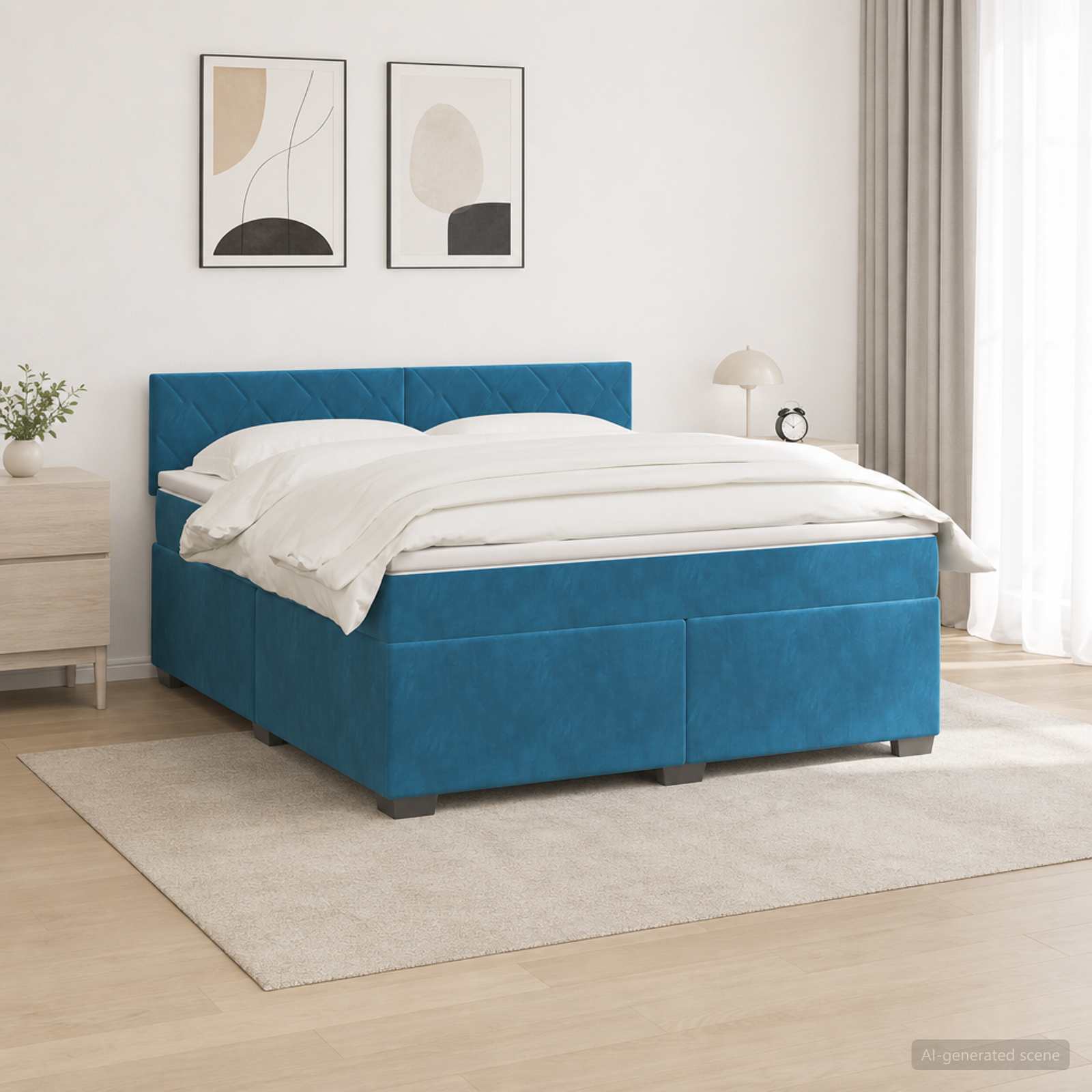 Lit de box spring avec matelas et LED Bleu 140 x 190 cm Velours - XIOS