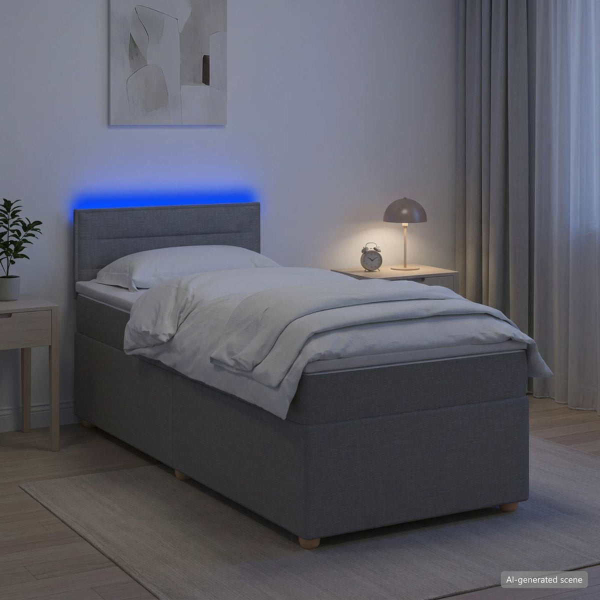 Lit boxspring avec matelas Gris clair 100 x 200 cm Tissu