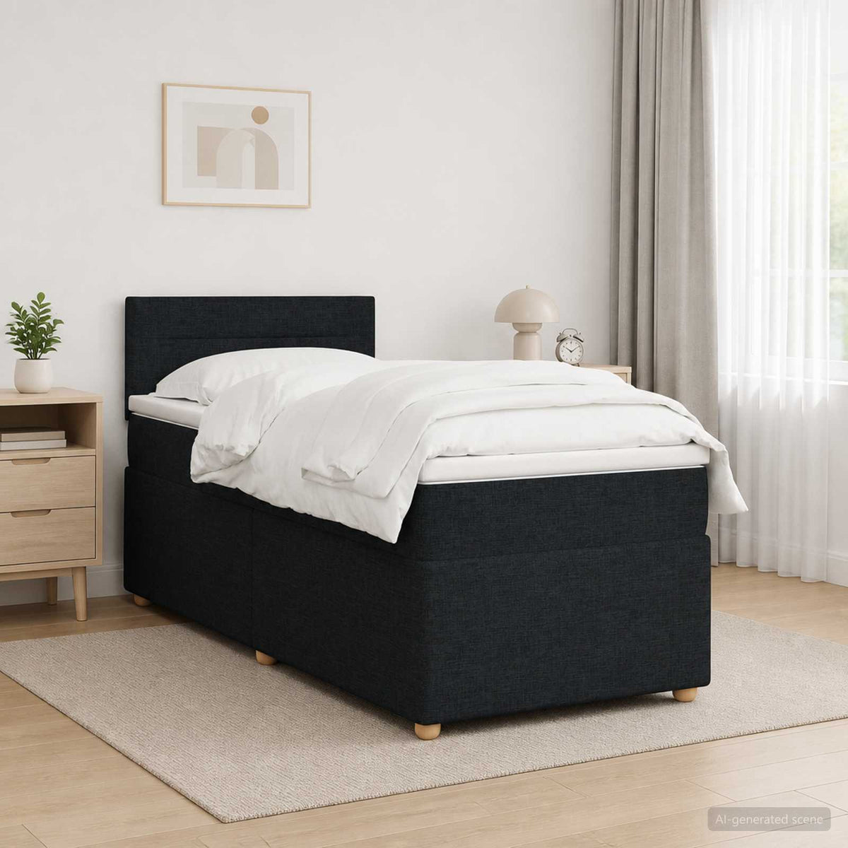 Lit boxspring avec matelas Noir 90 x 200 cm Tissu