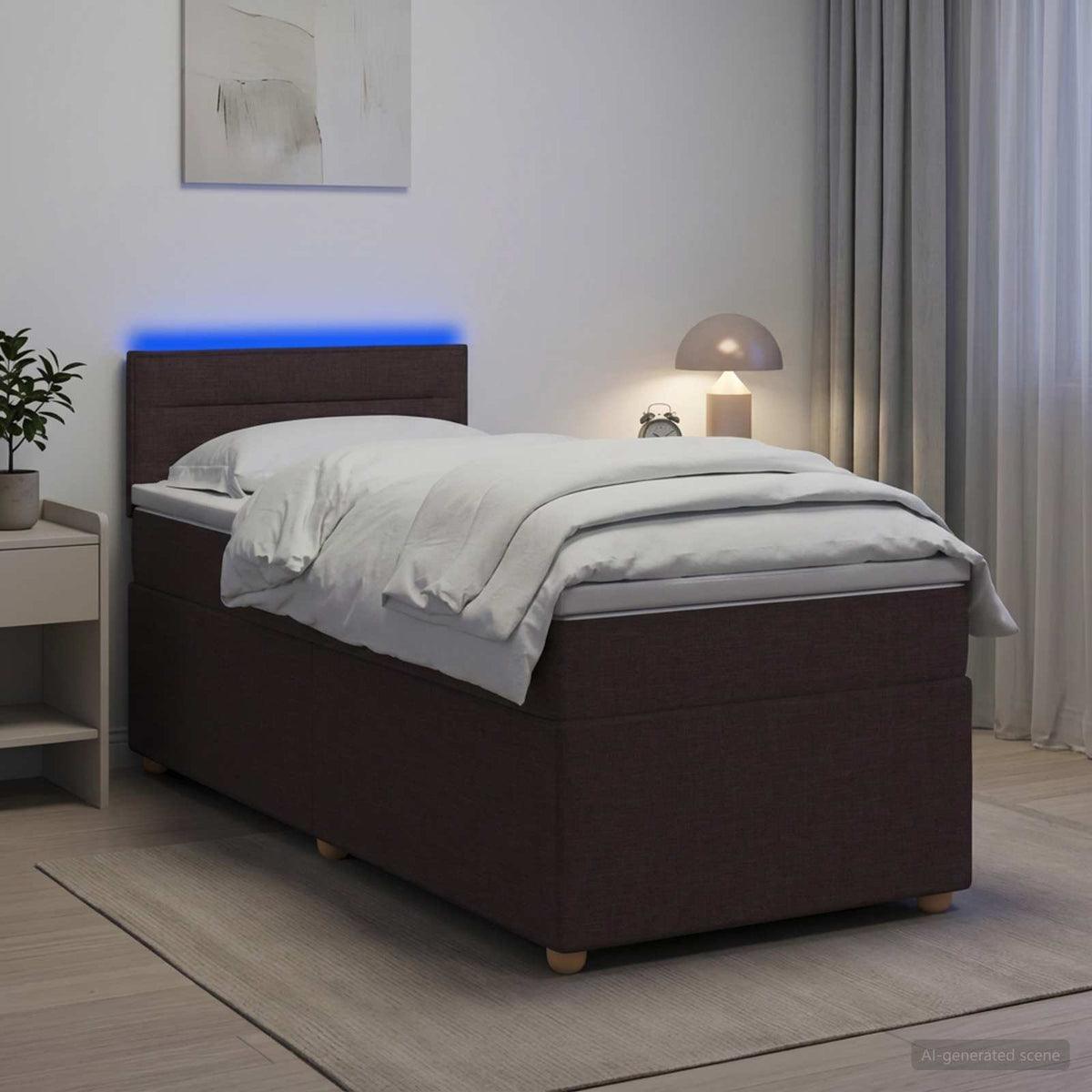 Lit boxspring avec matelas Marron foncé 90 x 200 cm Tissu
