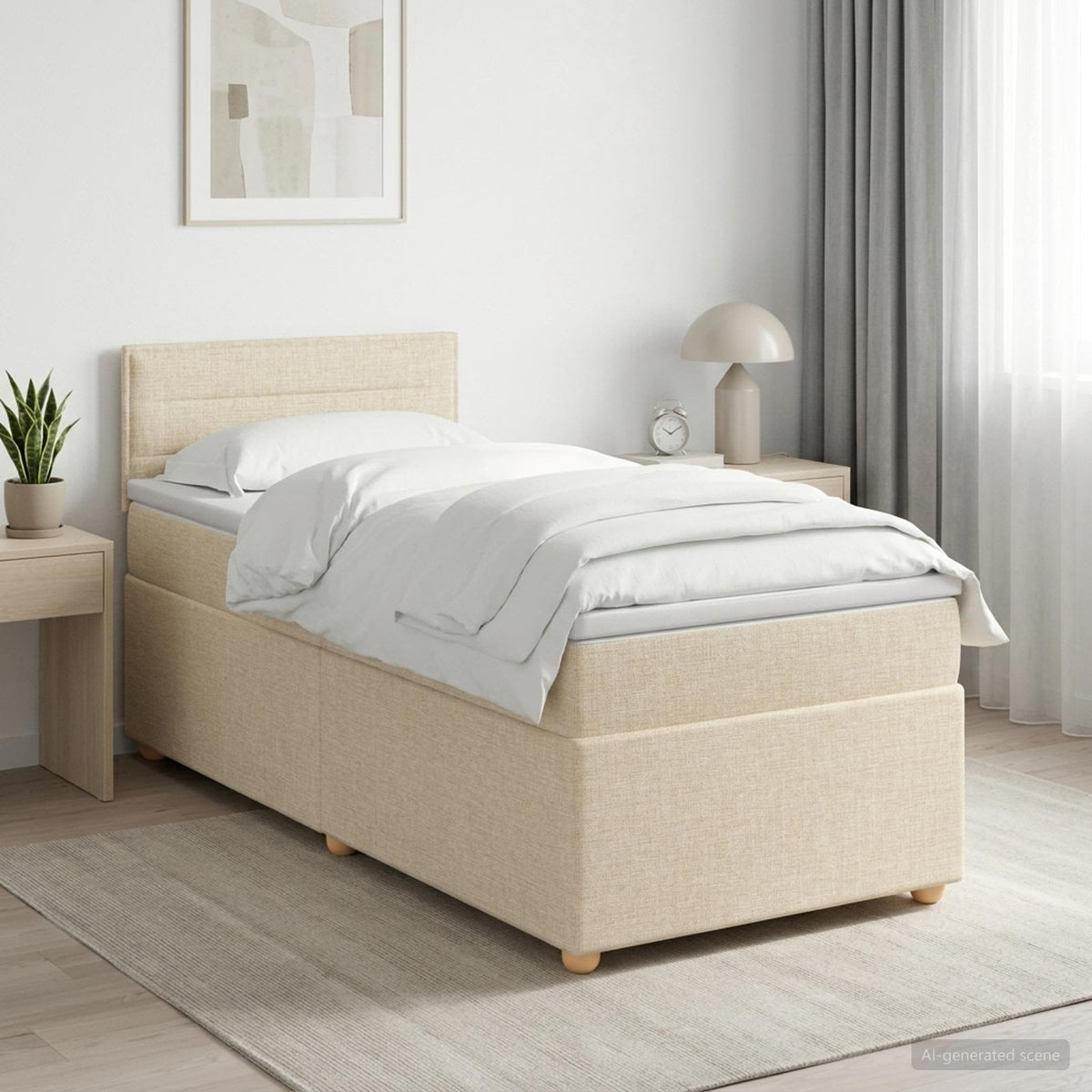 Lit boxspring avec matelas Crème 80 x 200 cm Tissu