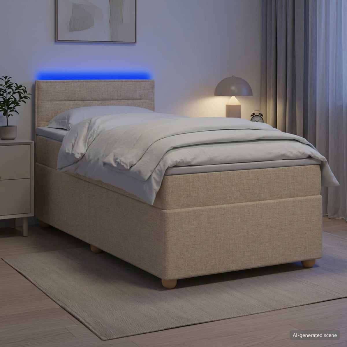 Lit boxspring avec matelas Crème 80 x 200 cm Tissu