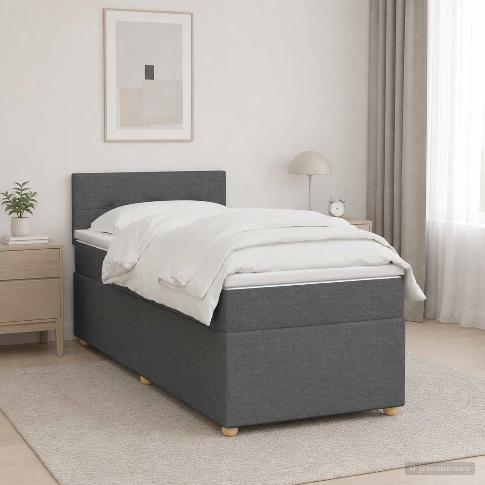 Lit boxspring avec matelas Gris foncé 100 x 200 cm Tissu