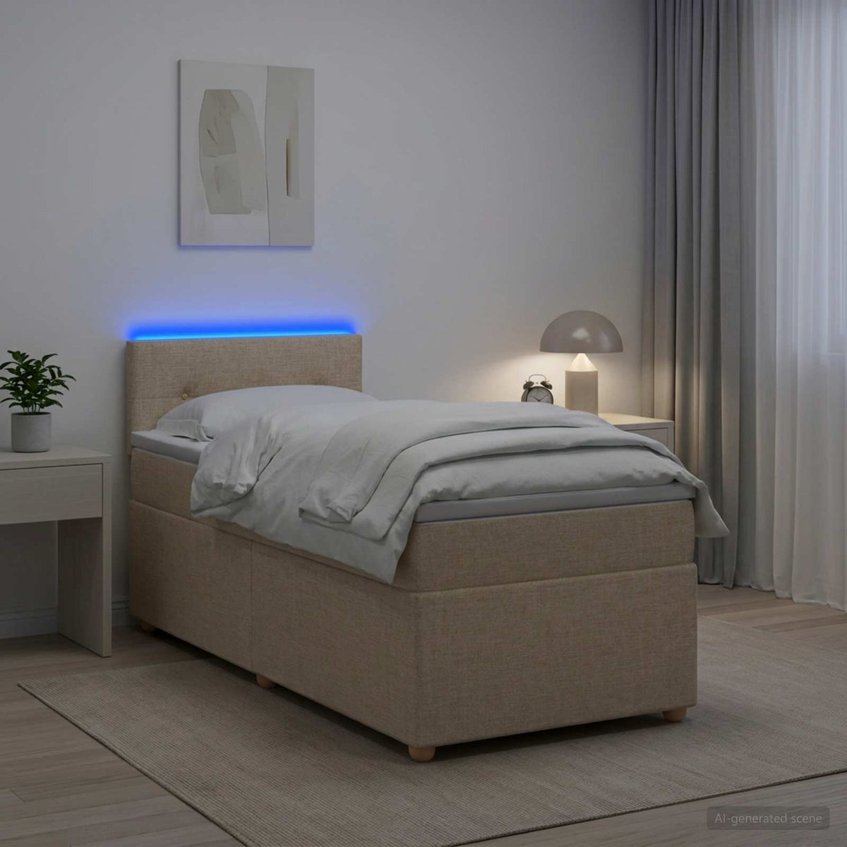Lit boxspring avec matelas Crème 100 x 200 cm Tissu