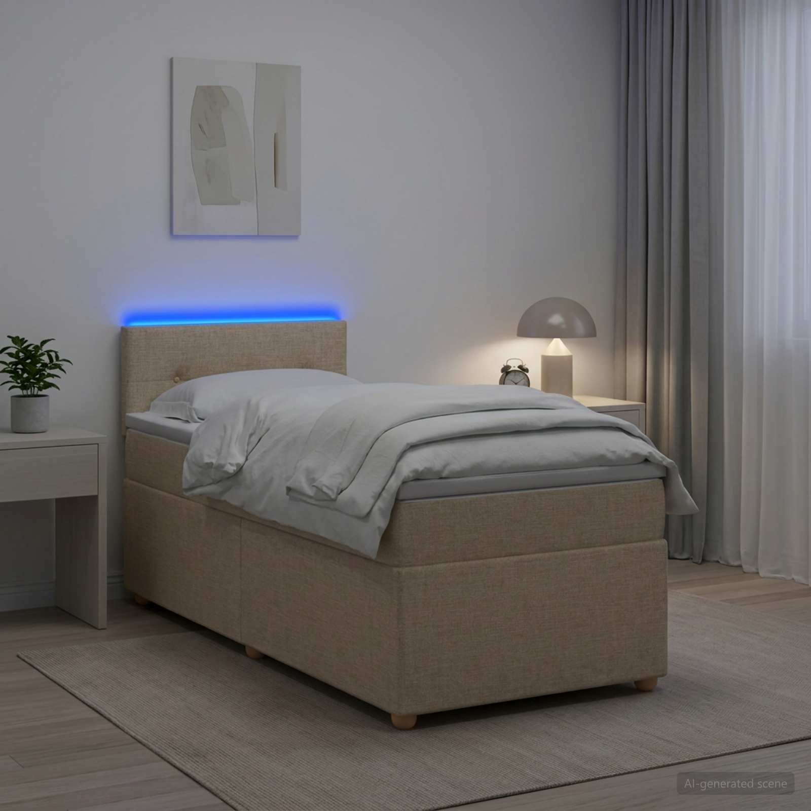 Lit boxspring avec matelas Crème 90 x 190 cm Tissu - XIOS
