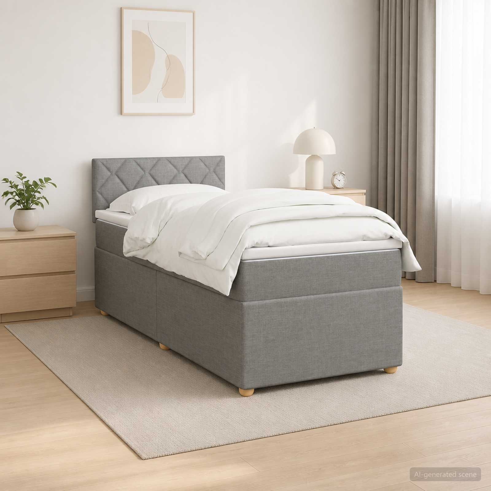 Lit boxspring avec matelas Gris clair 100 x 200 cm Tissu