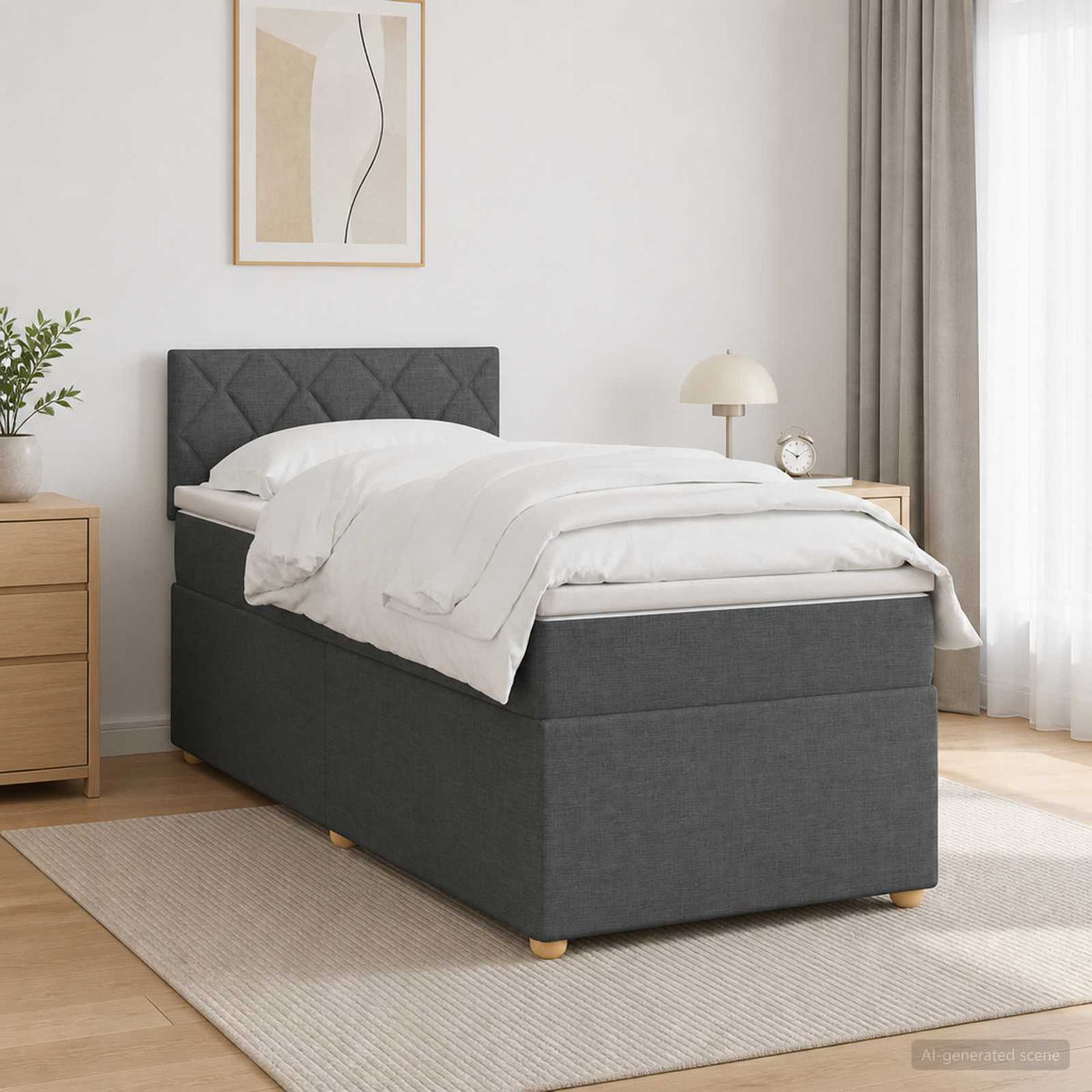Lit boxspring avec matelas Gris foncé 90 x 200 cm Tissu