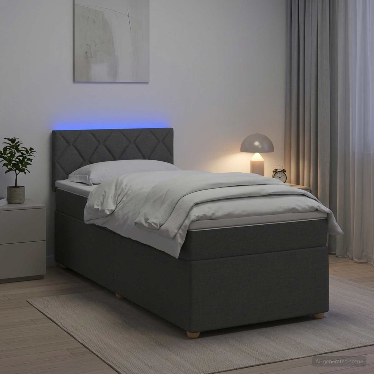 Lit boxspring avec matelas Gris foncé 100 x 200 cm Tissu