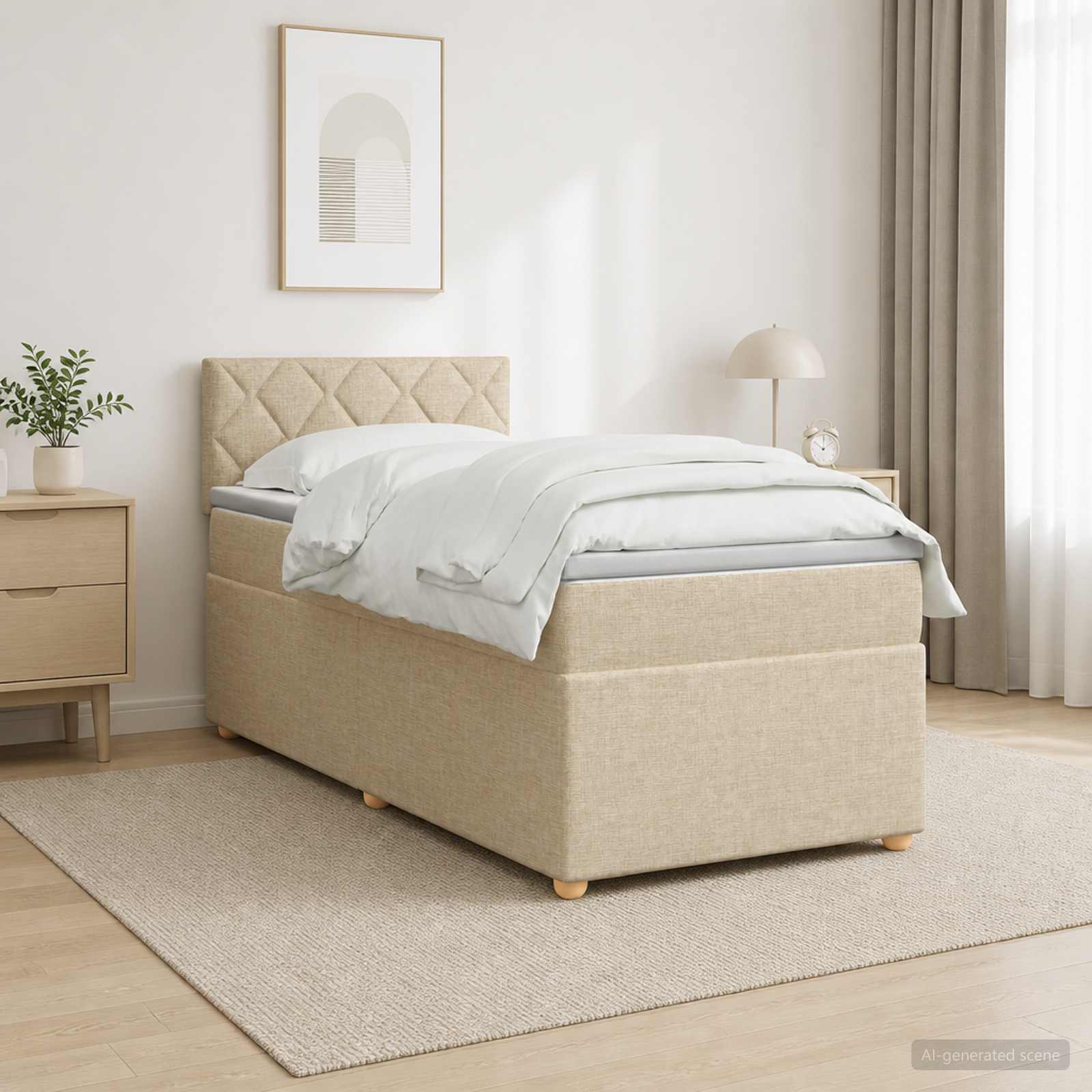 Lit boxspring avec matelas Crème 100 x 200 cm Tissu