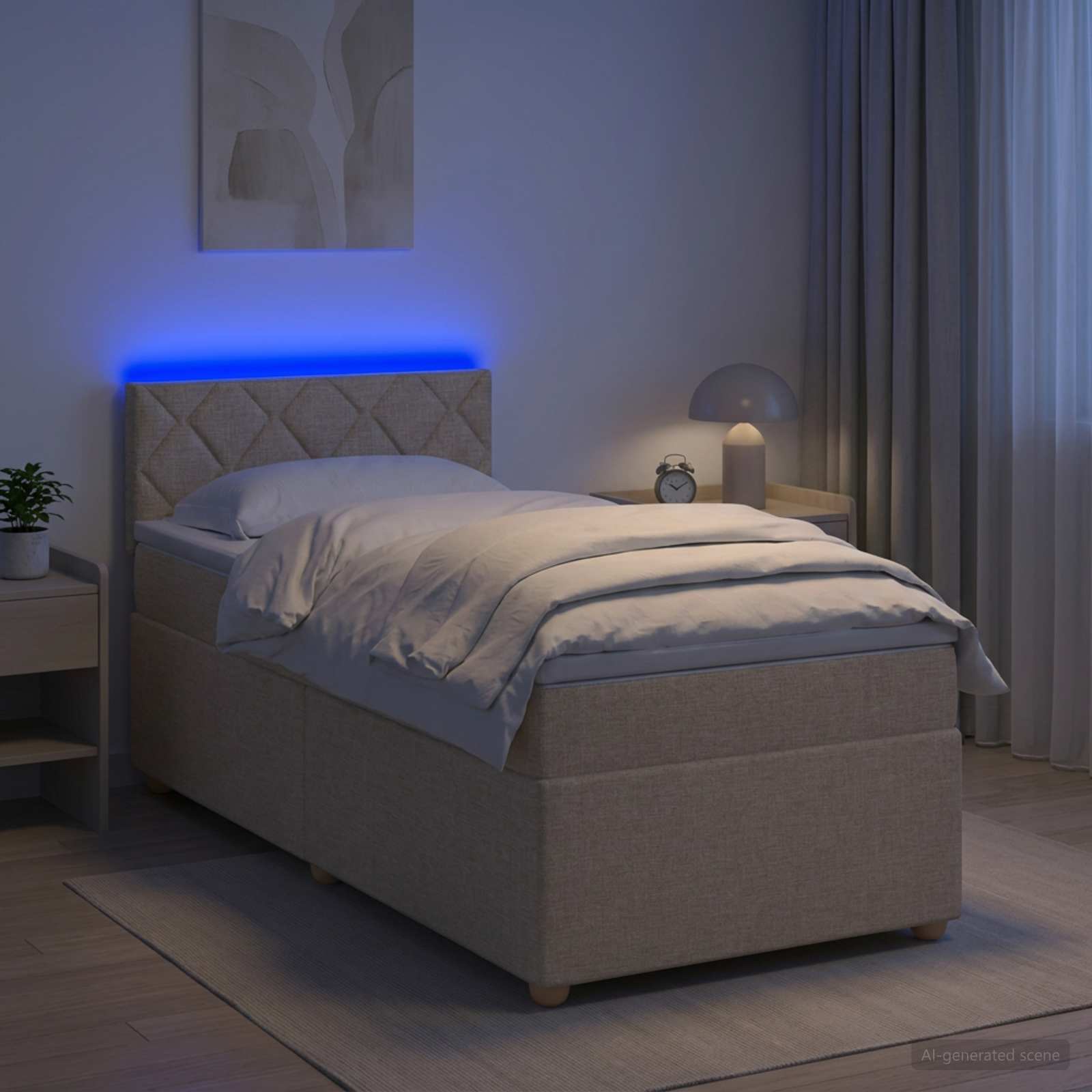 Lit boxspring avec matelas Crème 100 x 200 cm Tissu