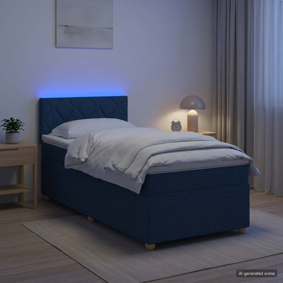 Lit boxspring avec matelas Bleu 90 x 190 cm Tissu