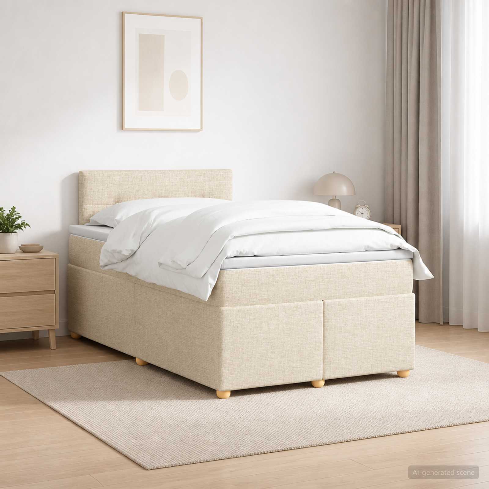 Lit boxspring avec matelas Crème 120 x 190 cm Tissu
