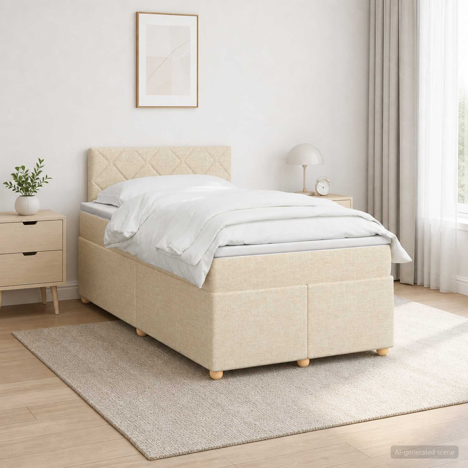 Lit boxspring avec matelas Crème 120 x 190 cm Tissu