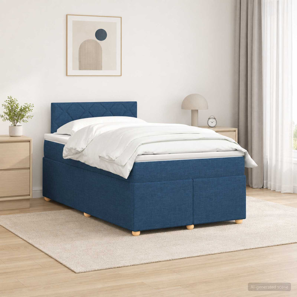 Lit boxspring avec matelas Bleu 120 x 190 cm Tissu