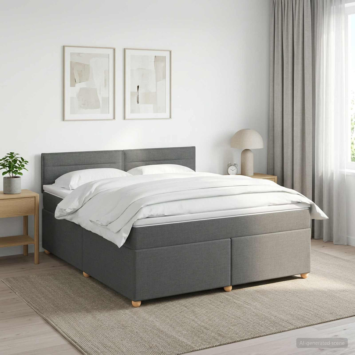 Lit boxspring avec matelas Gris foncé 140 x 200 cm Tissu